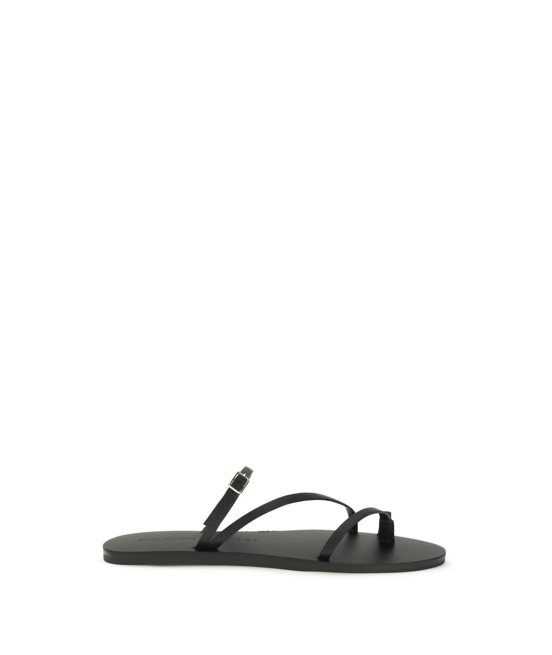 MANEBI Черные кожаные шлепанцы, фото 1