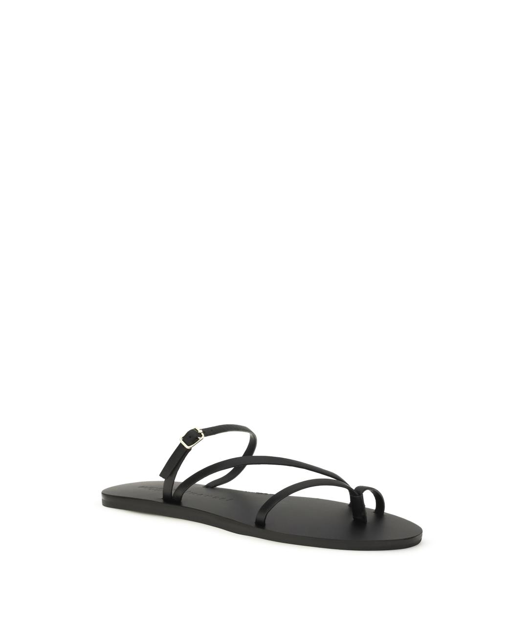 MANEBI Черные кожаные шлепанцы, фото 2