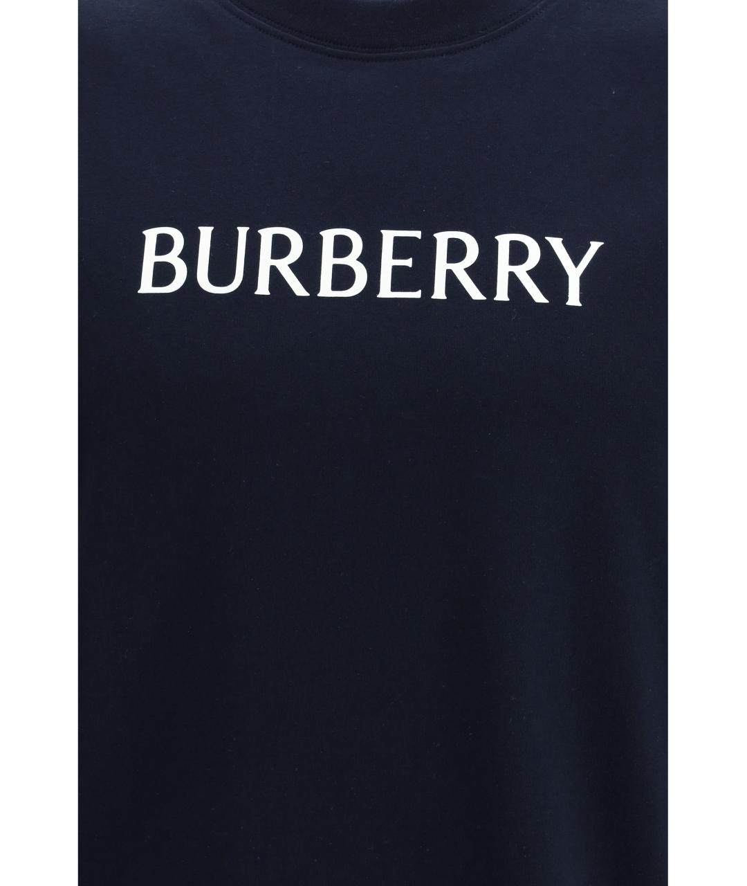 BURBERRY Темно-синяя хлопковая футболка, фото 3