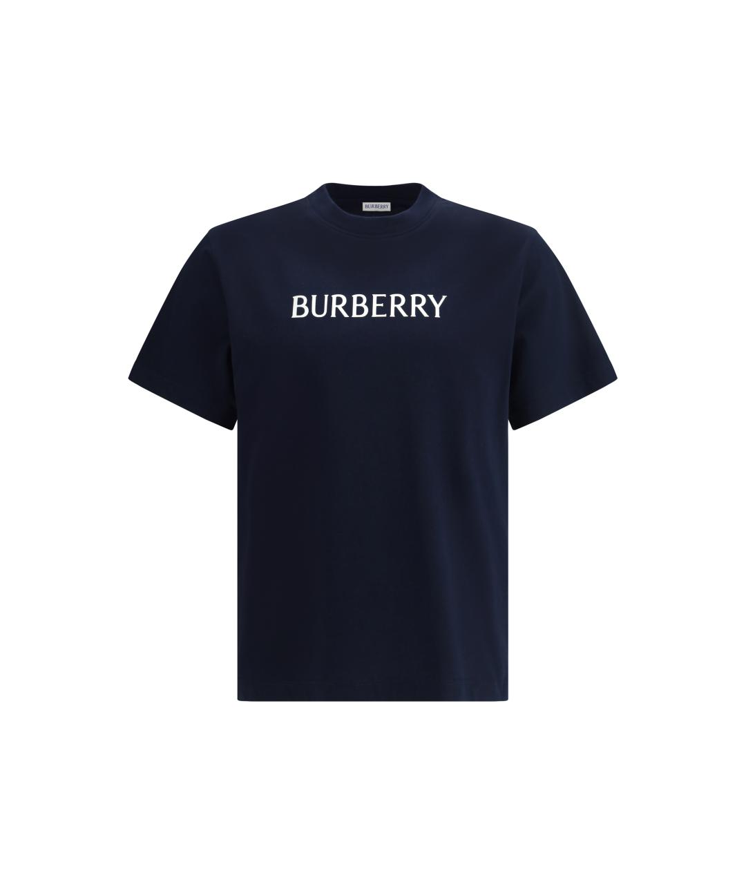 BURBERRY Темно-синяя хлопковая футболка, фото 4