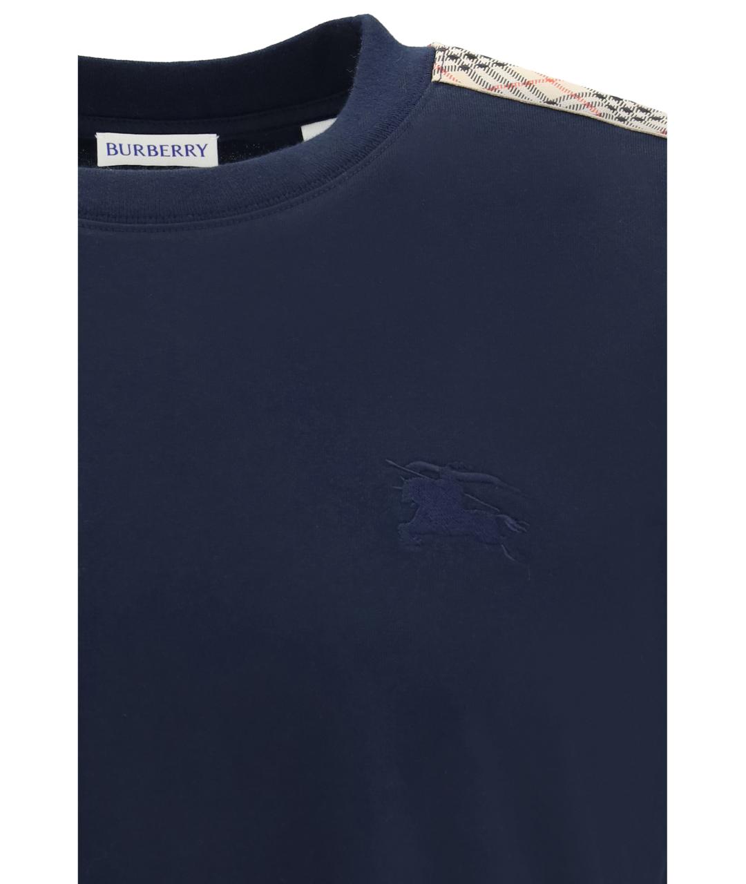 BURBERRY Темно-синяя хлопковая футболка, фото 3