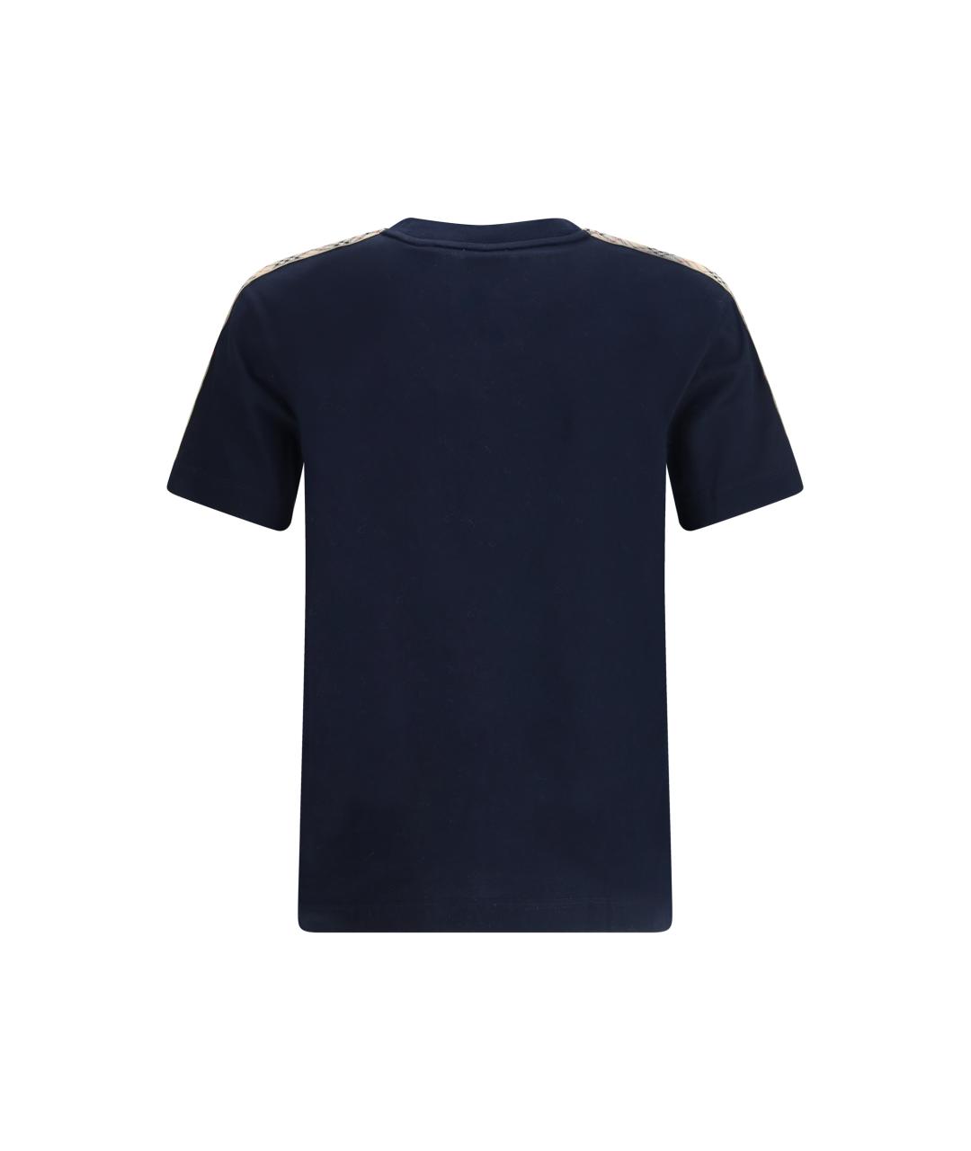 BURBERRY Темно-синяя хлопковая футболка, фото 2