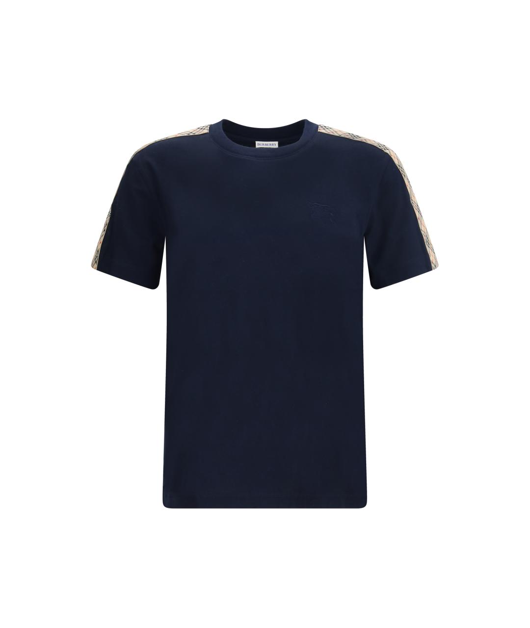 BURBERRY Темно-синяя хлопковая футболка, фото 4