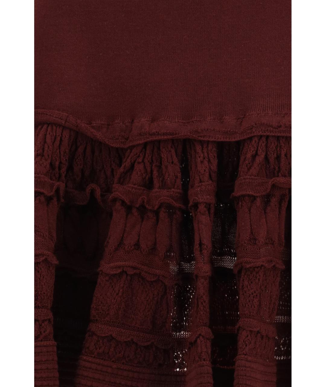 ALAIA Бордовая шерстяная юбка мини, фото 3