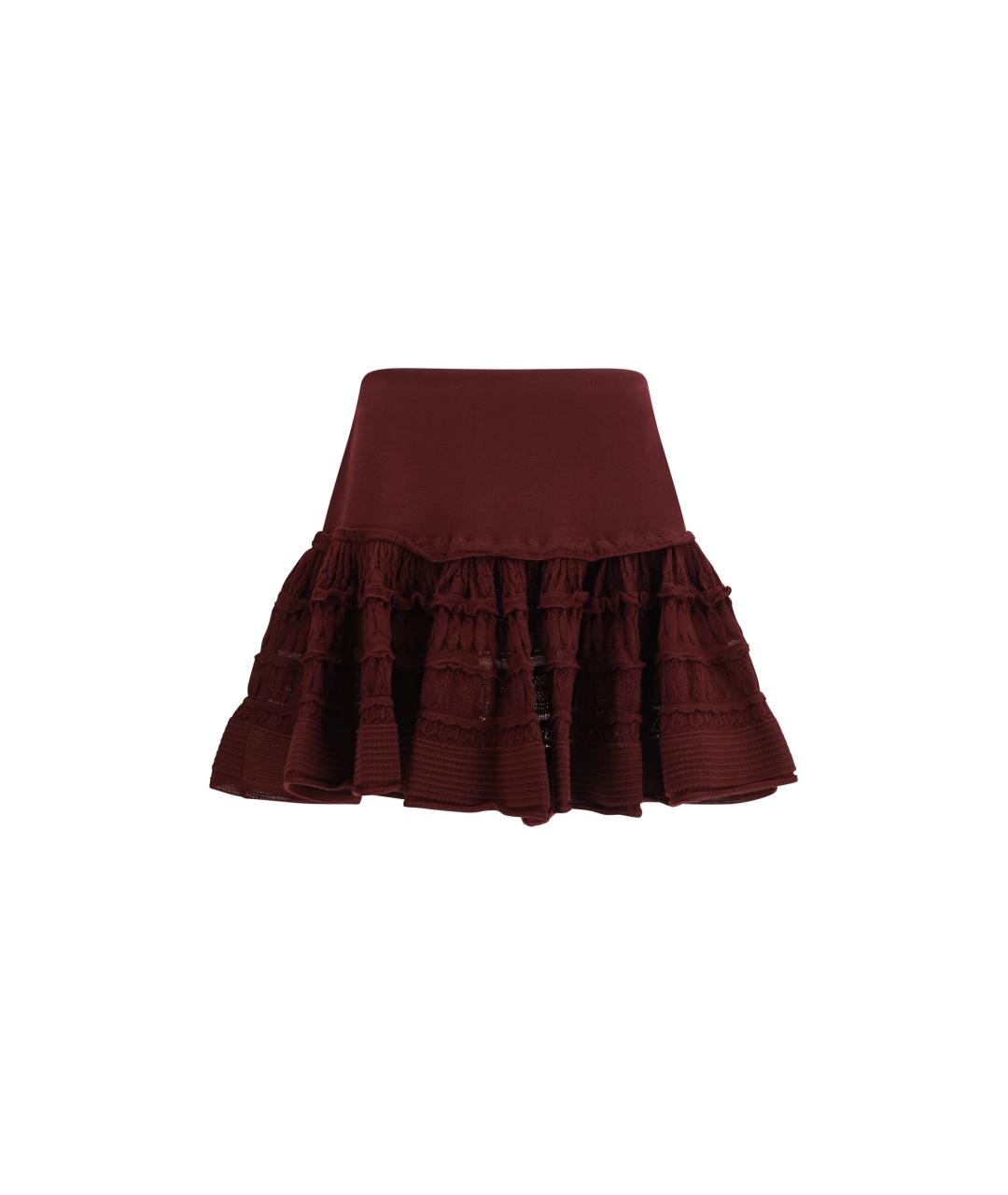 ALAIA Бордовая шерстяная юбка мини, фото 1