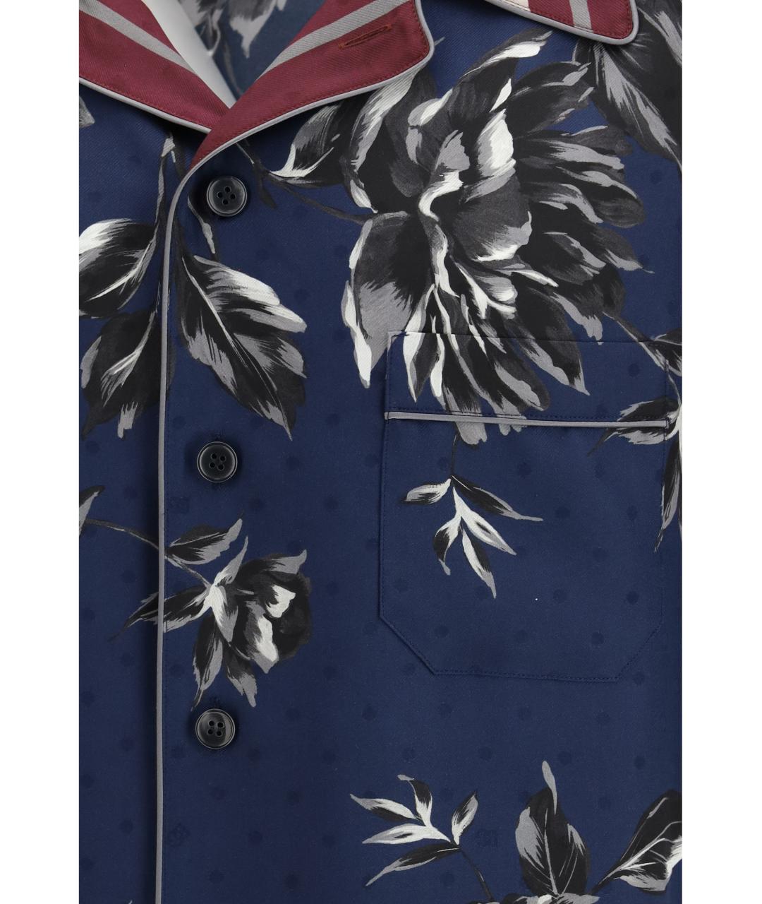 DOLCE&GABBANA Темно-синяя шелковая кэжуал рубашка, фото 3