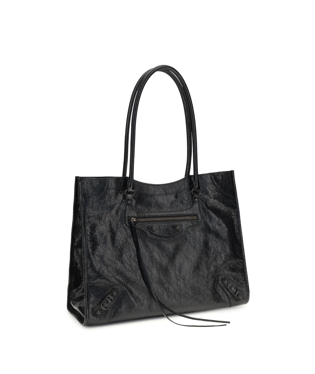 BALENCIAGA Черная кожаная сумка тоут, фото 2