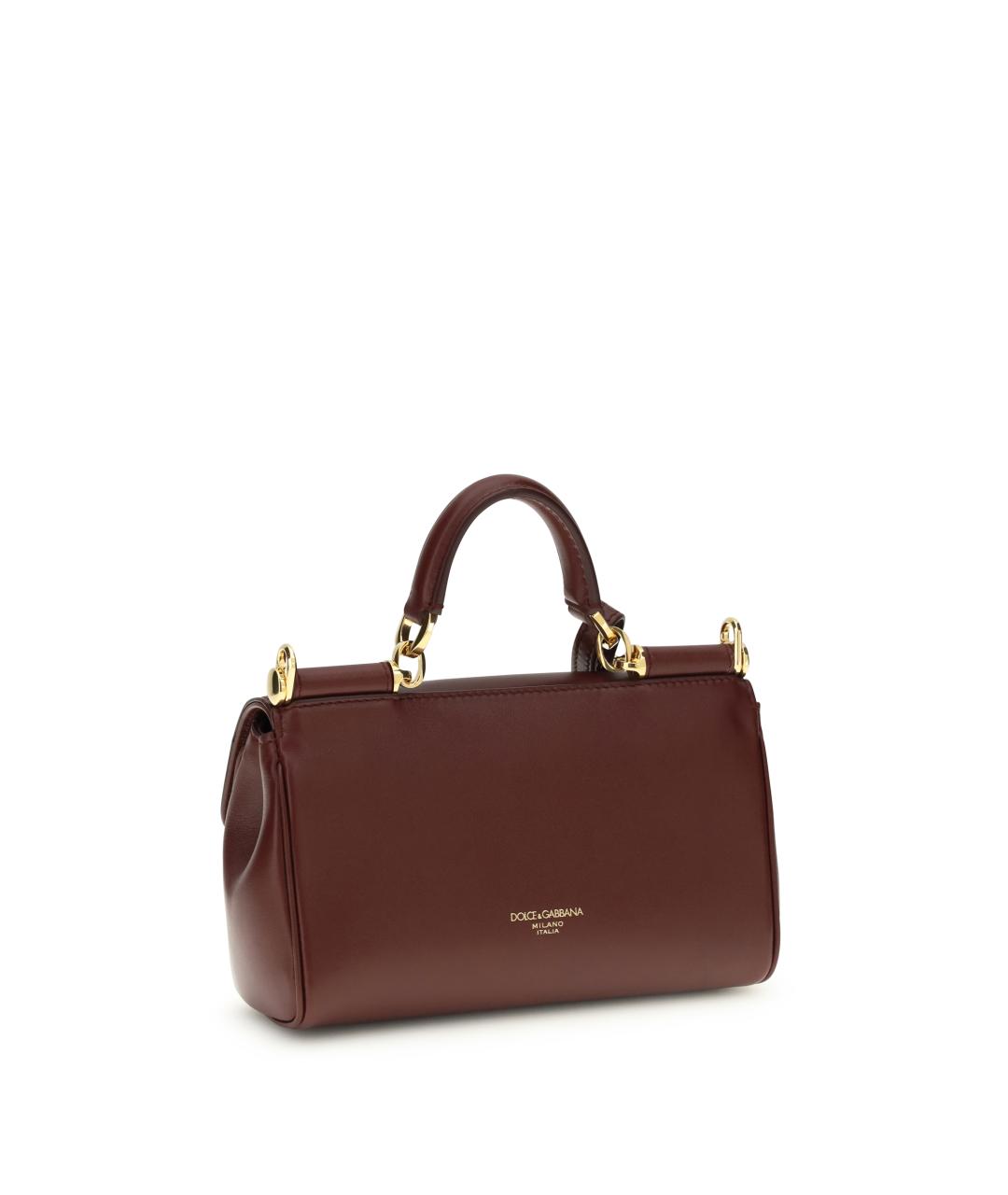 DOLCE&GABBANA Бордовая кожаная сумка тоут, фото 3