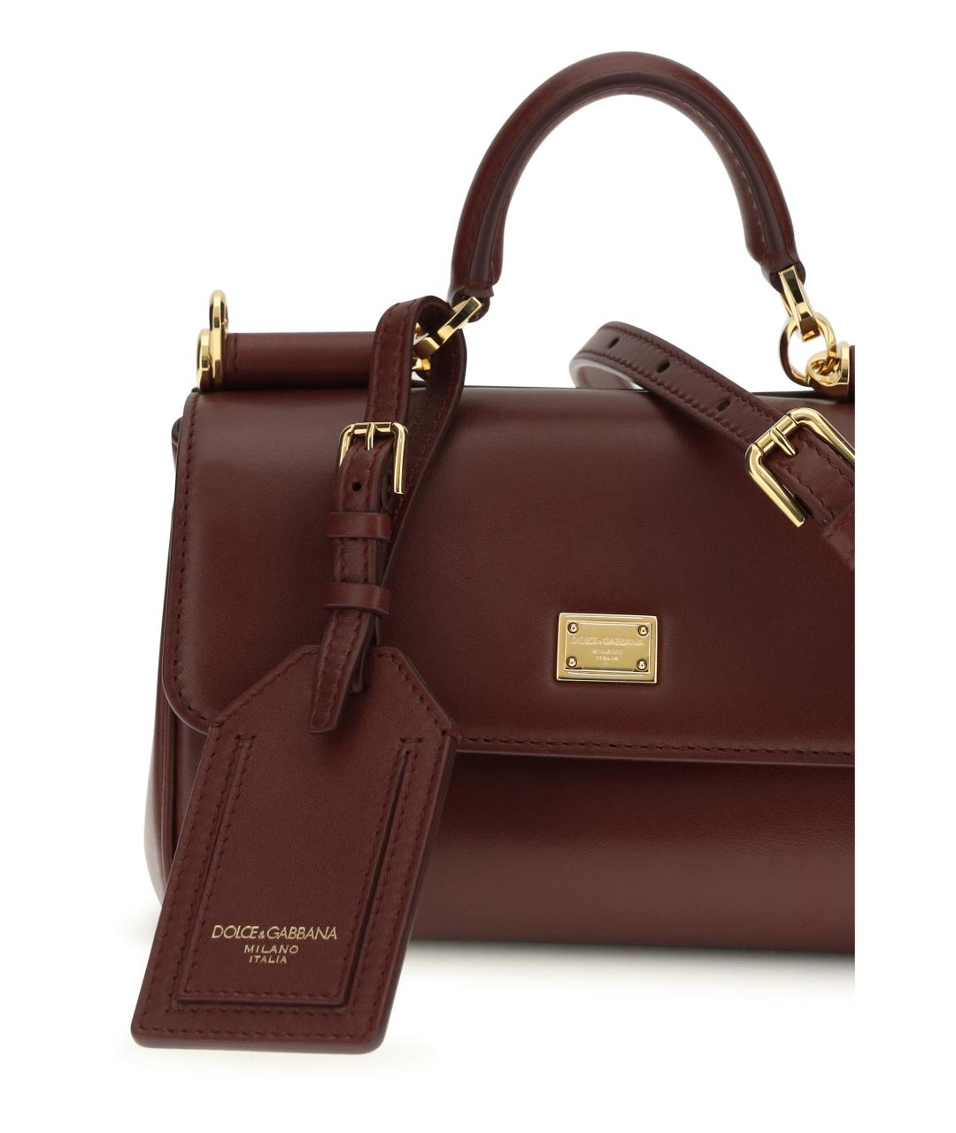 DOLCE&GABBANA Бордовая кожаная сумка тоут, фото 4