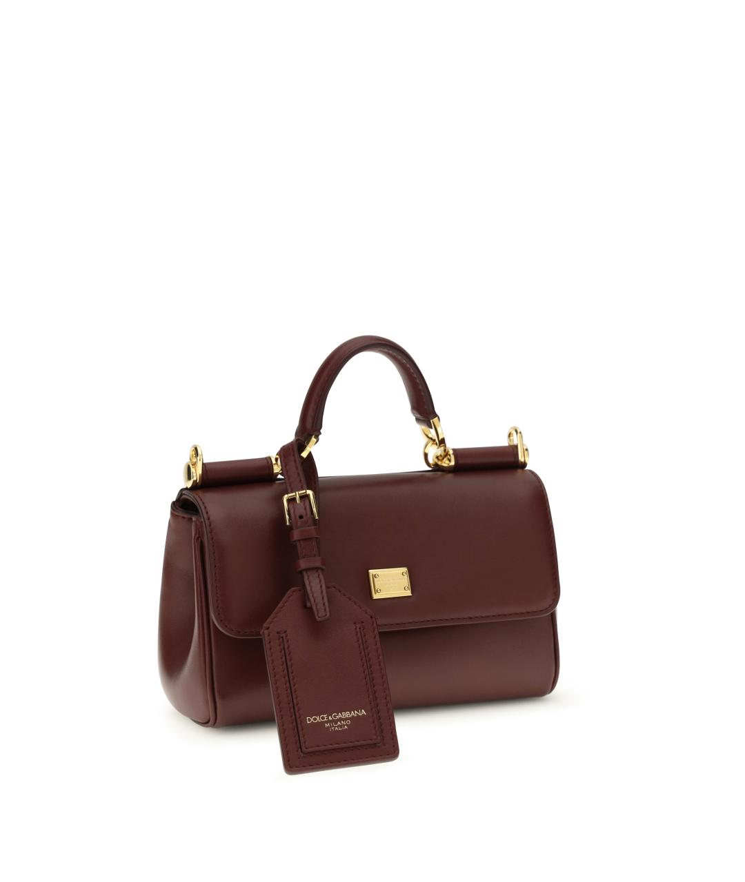 DOLCE&GABBANA Бордовая кожаная сумка тоут, фото 2