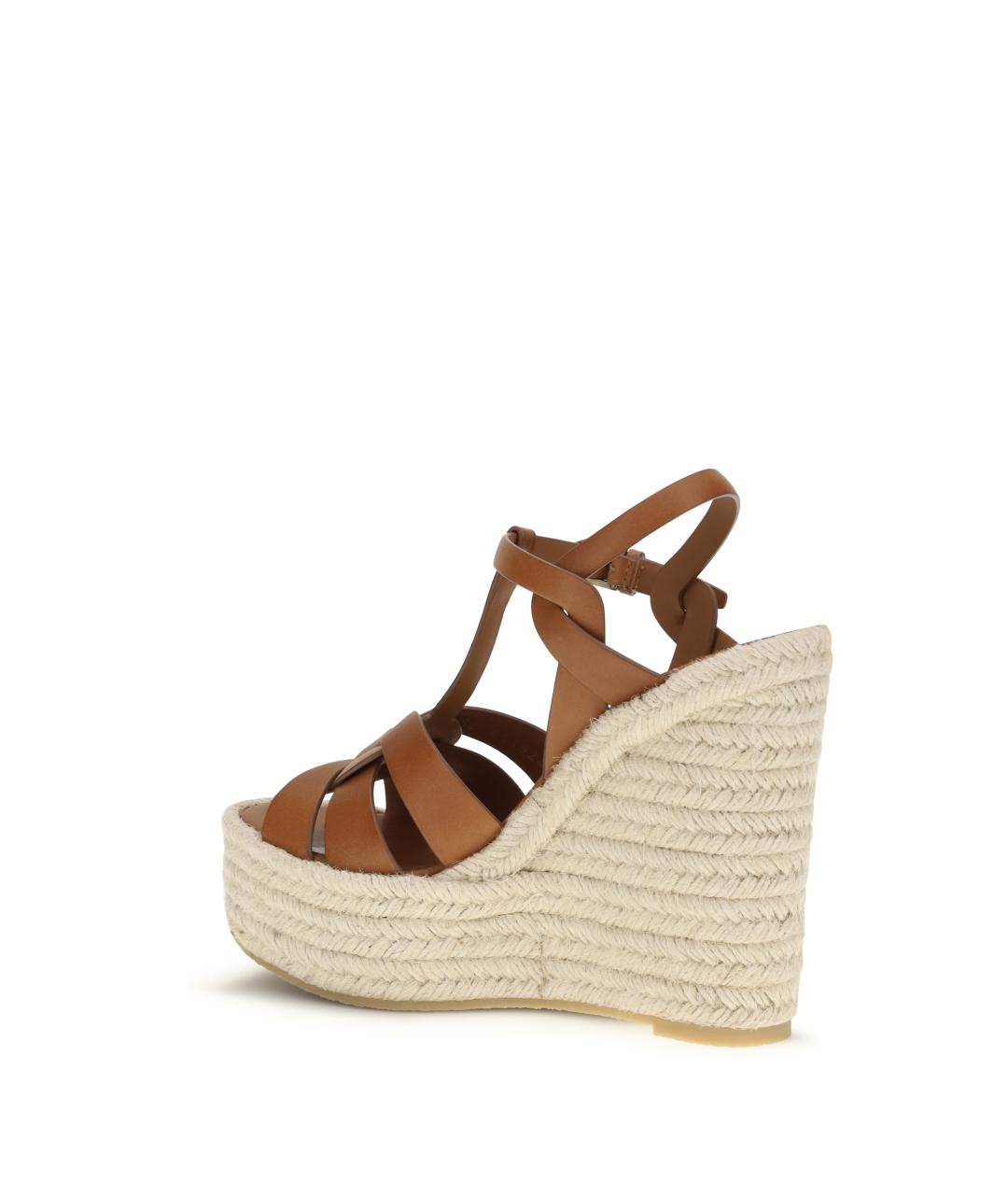 SAINT LAURENT Коричневые кожаные босоножки, фото 3