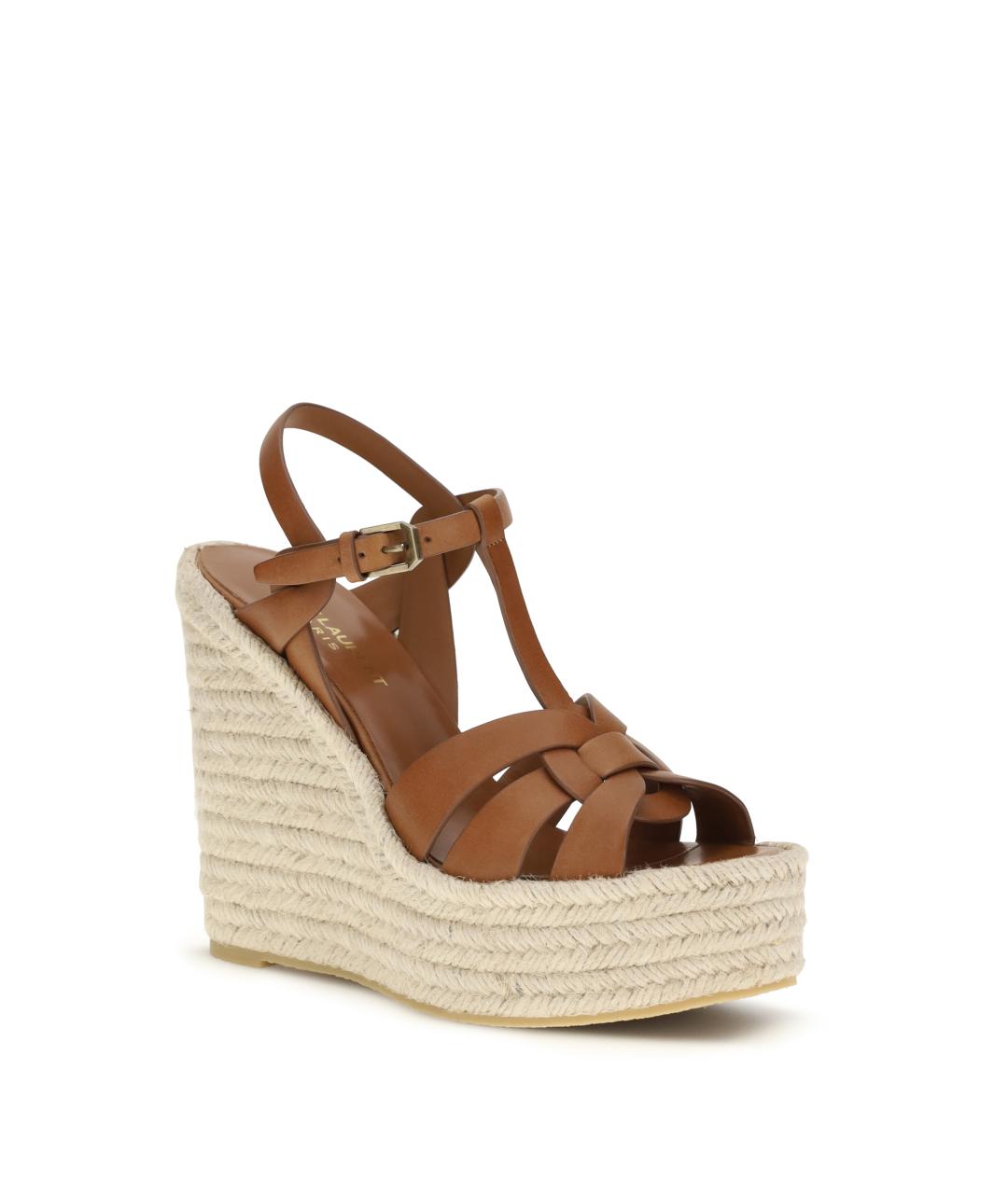 SAINT LAURENT Коричневые кожаные босоножки, фото 2