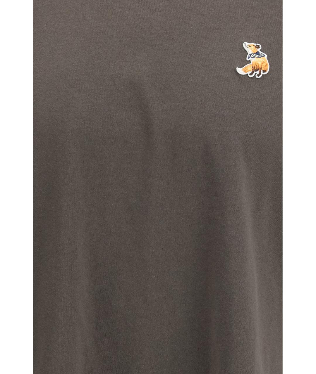 MAISON KITSUNE Коричневая хлопковая футболка, фото 3