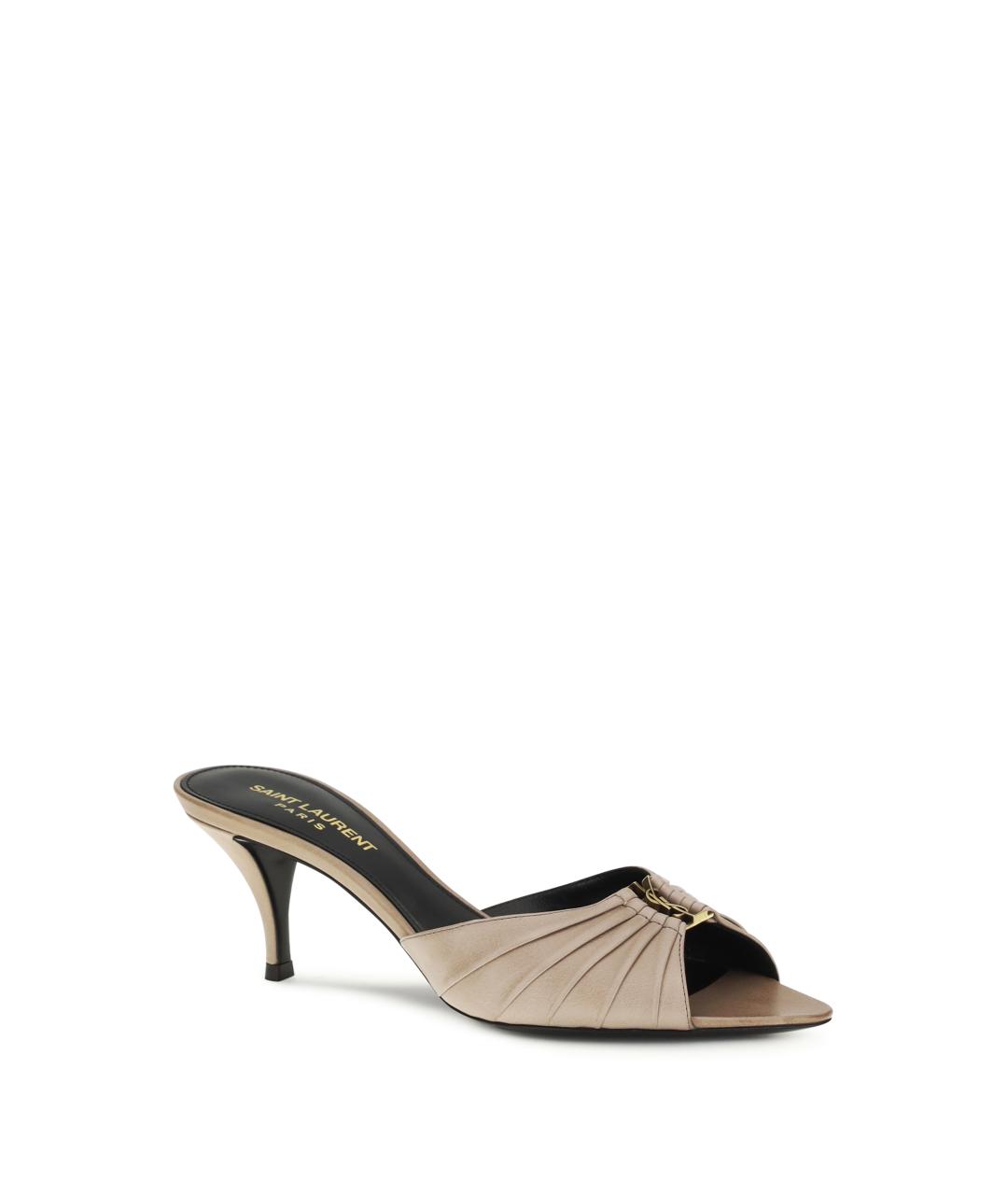 SAINT LAURENT Бежевые кожаные мюли, фото 2