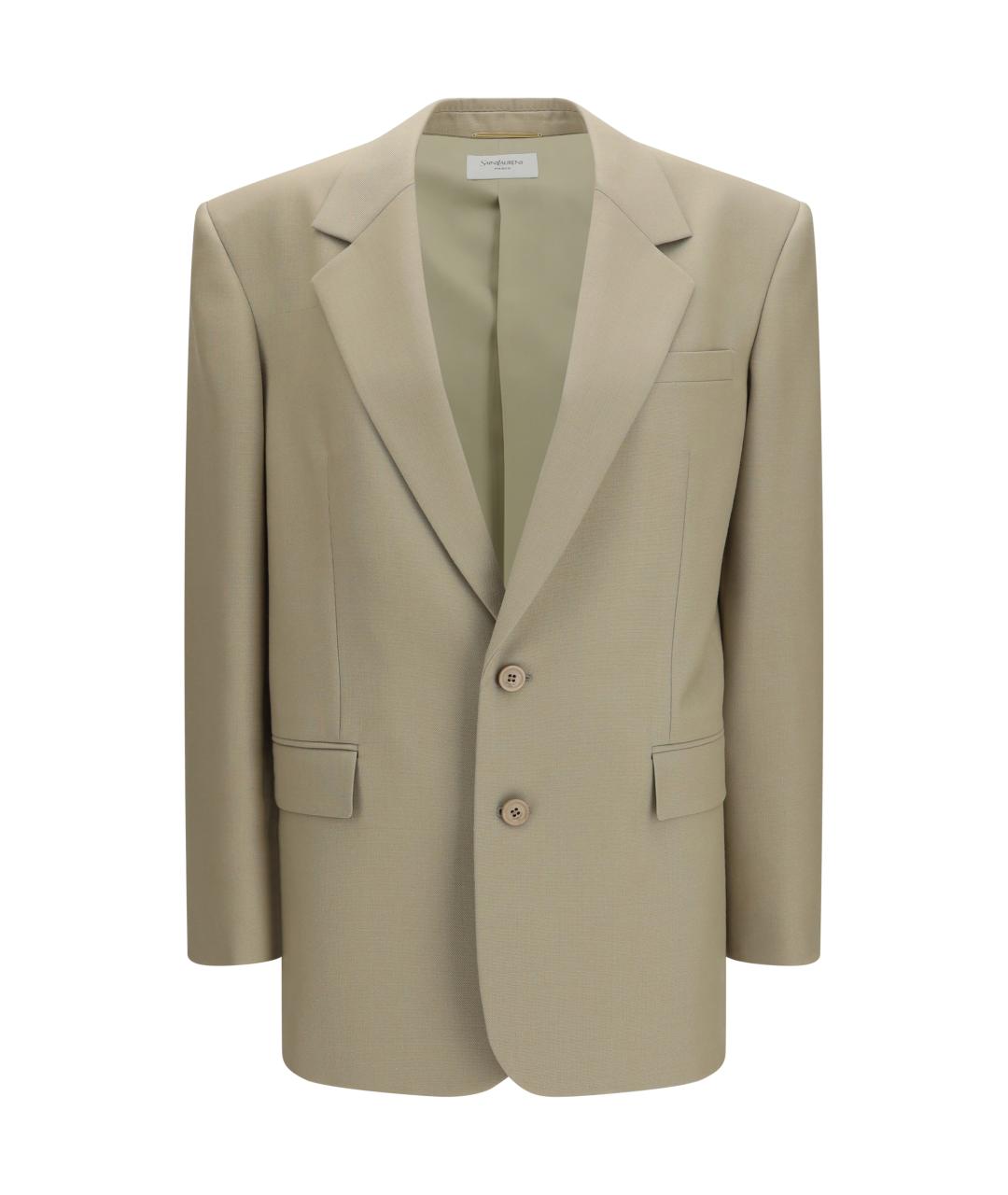 SAINT LAURENT Бежевый шерстяной жакет/пиджак, фото 1