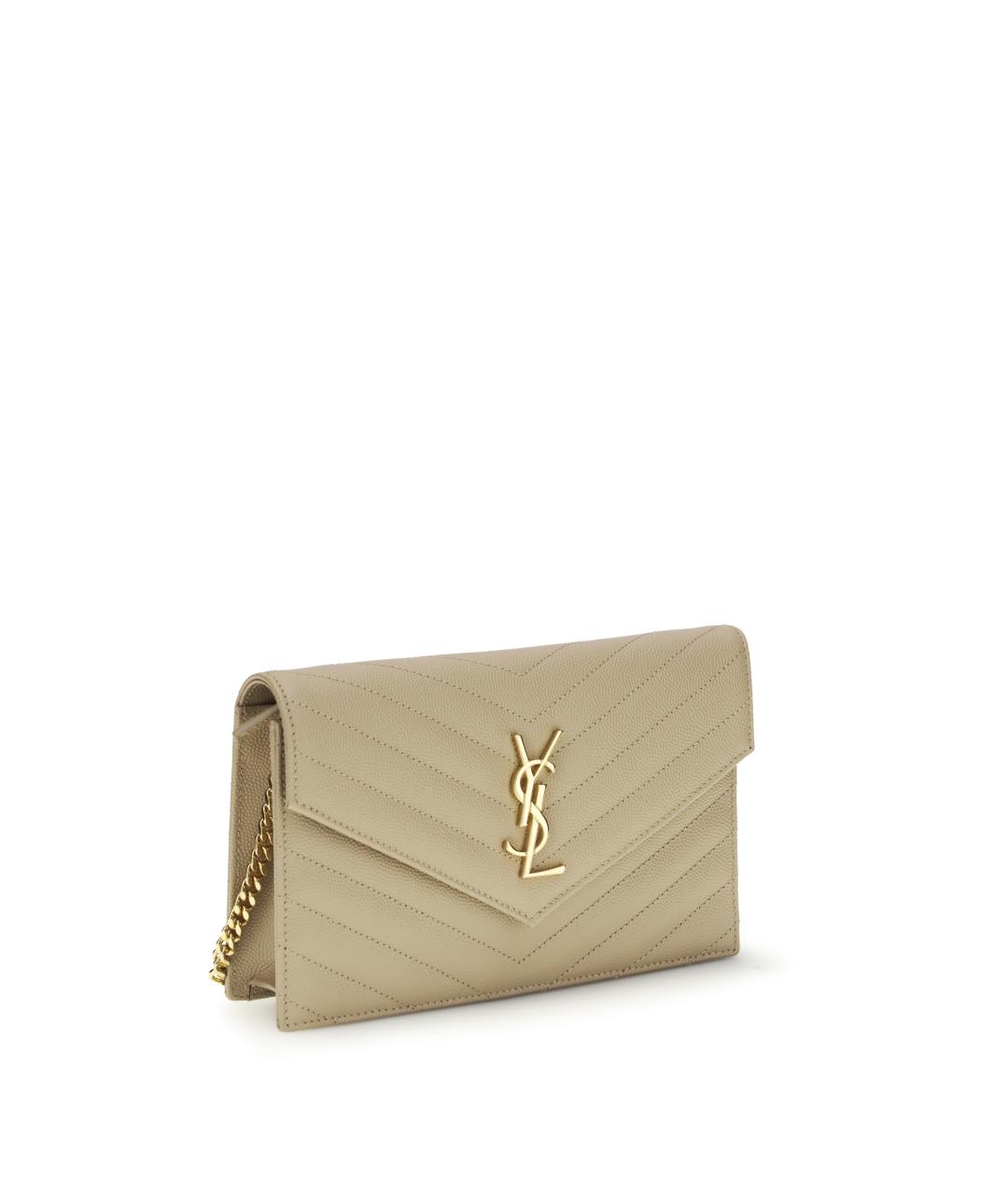 SAINT LAURENT Бежевая кожаная сумка через плечо, фото 2