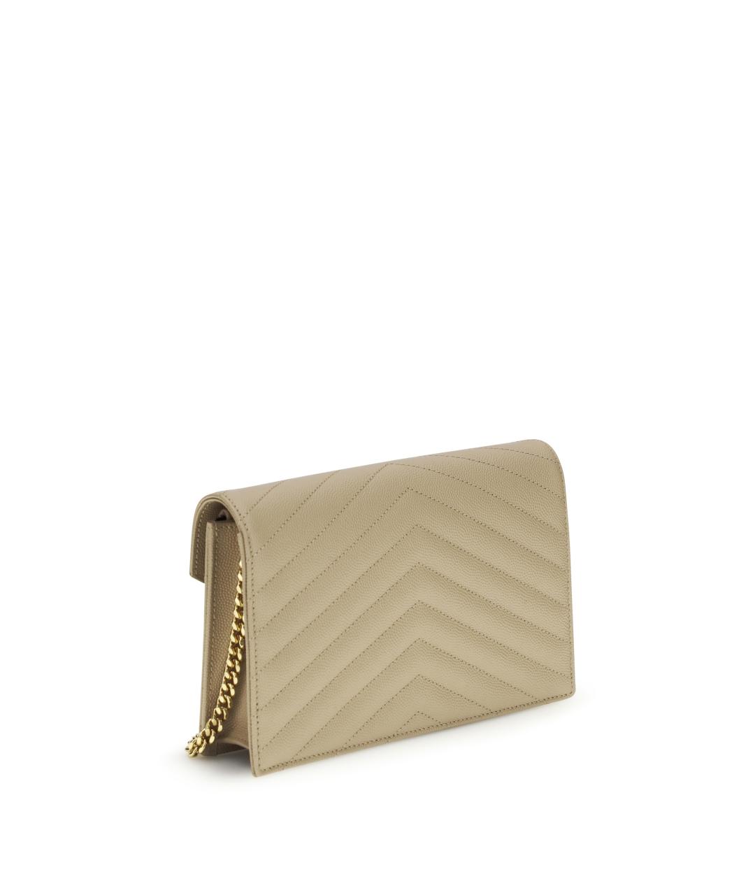 SAINT LAURENT Бежевая кожаная сумка через плечо, фото 3