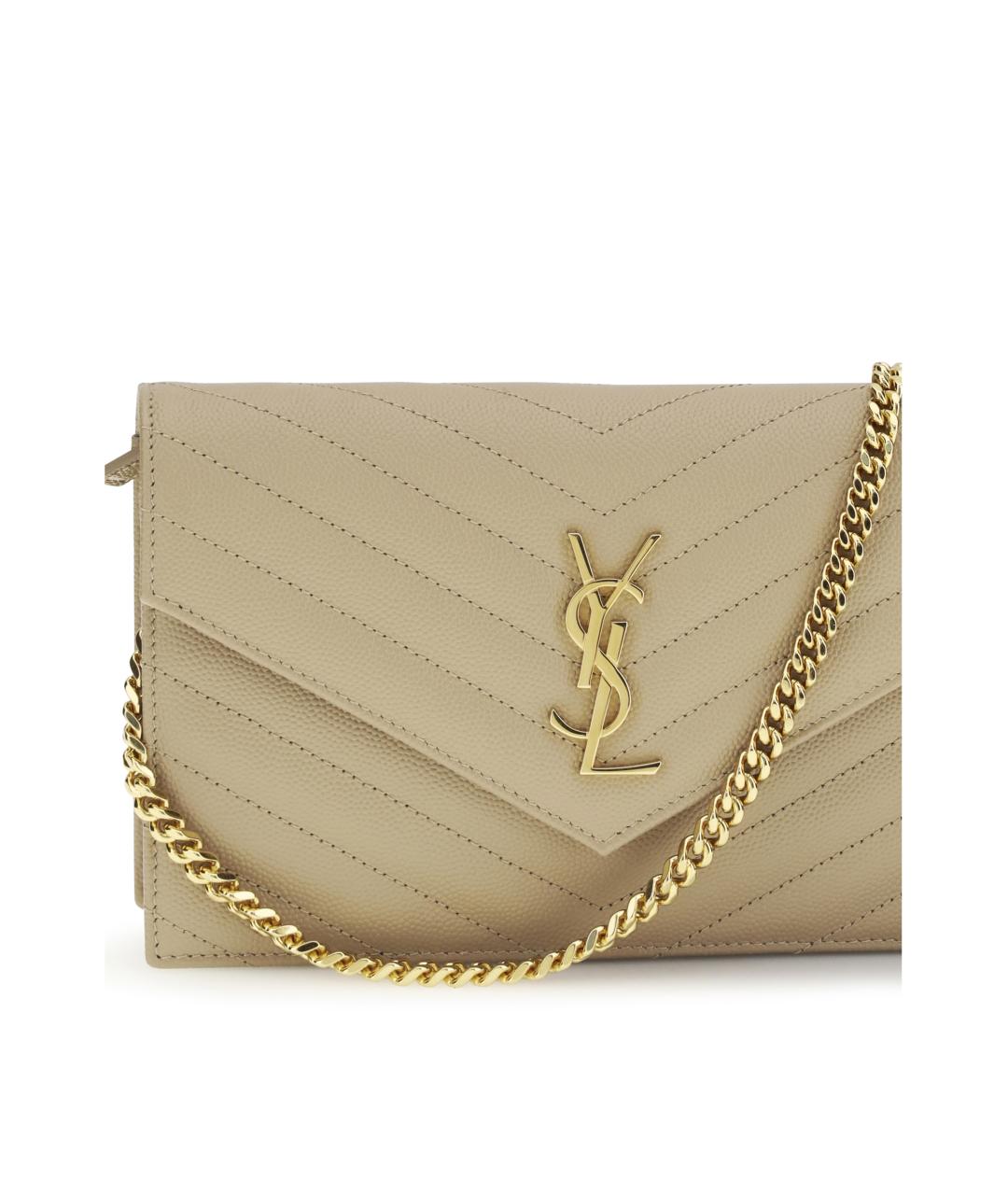 SAINT LAURENT Бежевая кожаная сумка через плечо, фото 4
