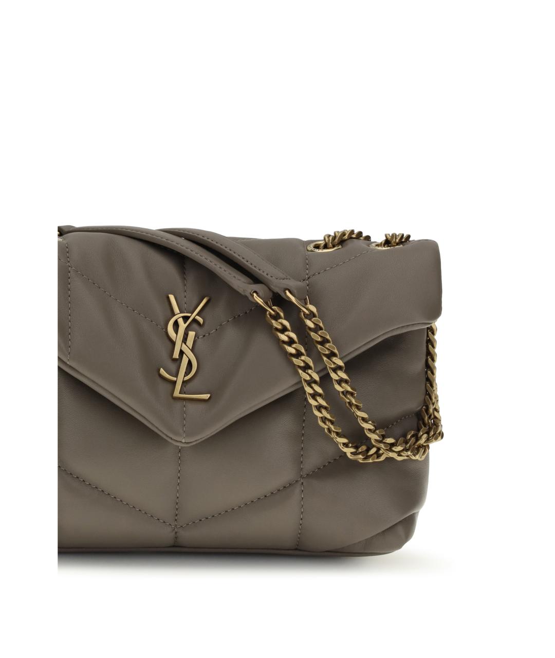 SAINT LAURENT Бежевая кожаная сумка через плечо, фото 4