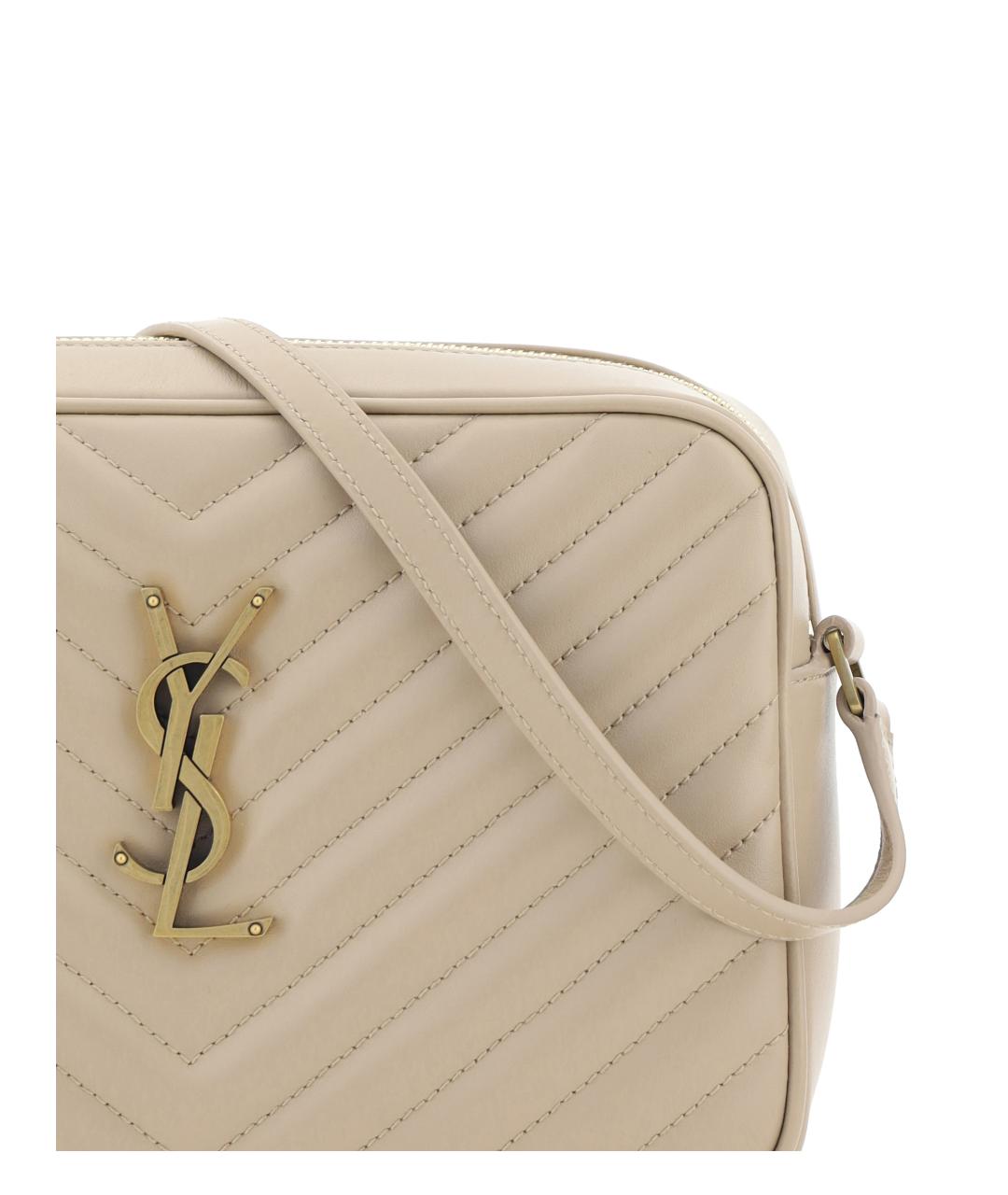 SAINT LAURENT Бежевая кожаная сумка через плечо, фото 4