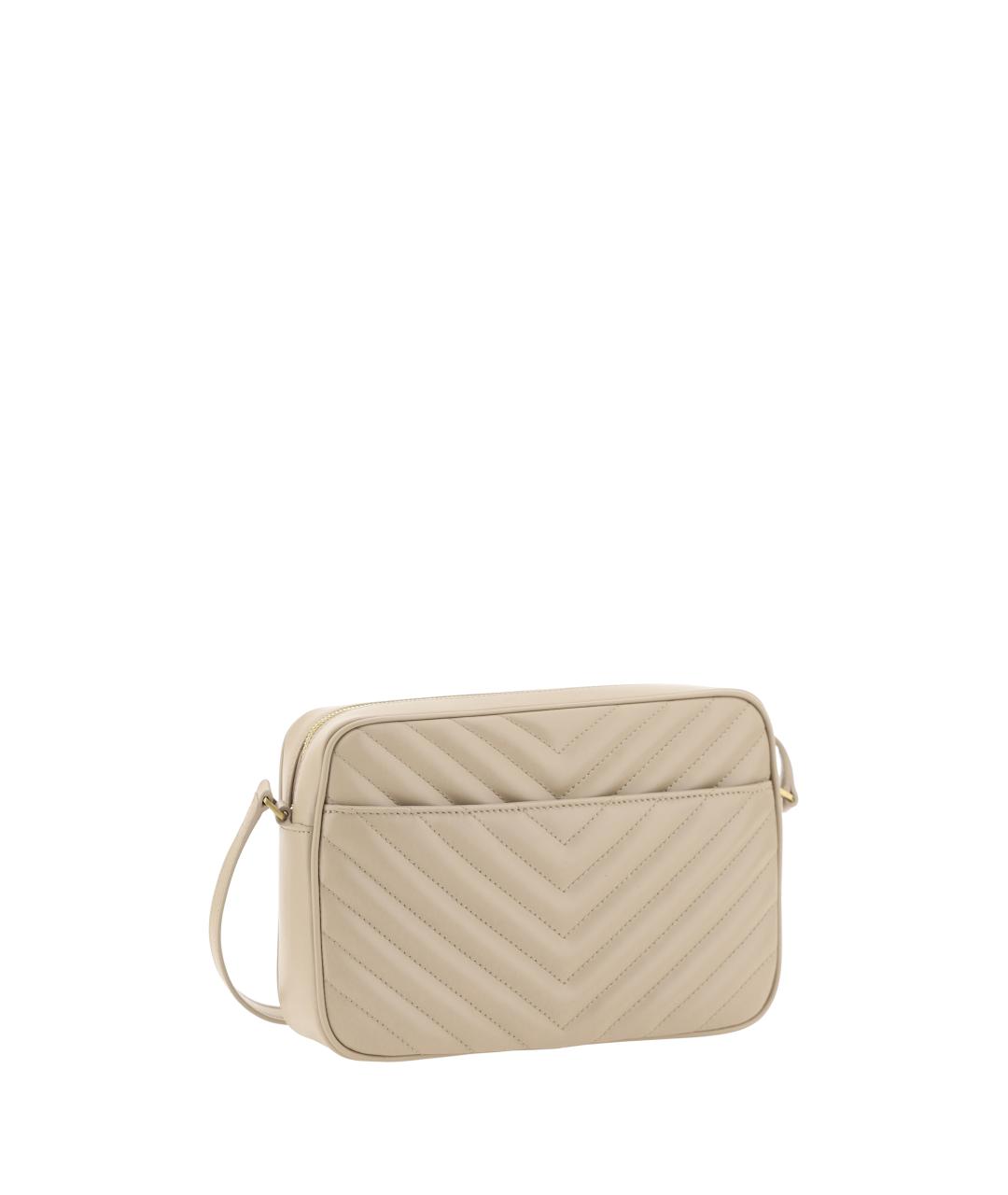 SAINT LAURENT Бежевая кожаная сумка через плечо, фото 3