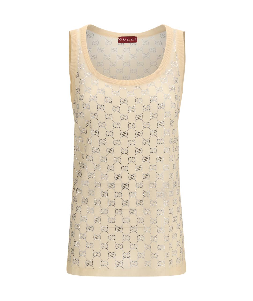 GUCCI Бежевая шелковая майка, фото 1