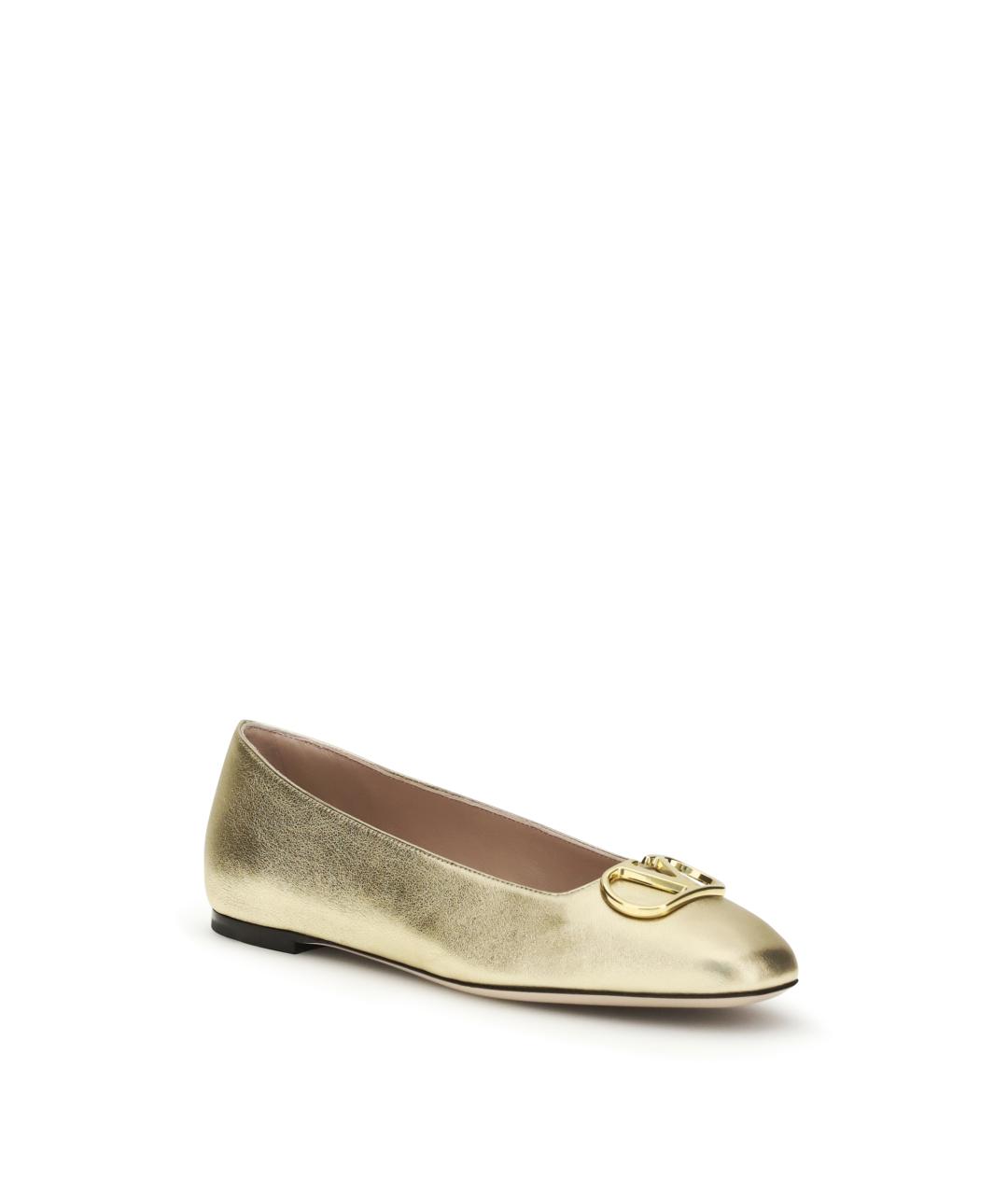 VALENTINO Золотые кожаные балетки, фото 2
