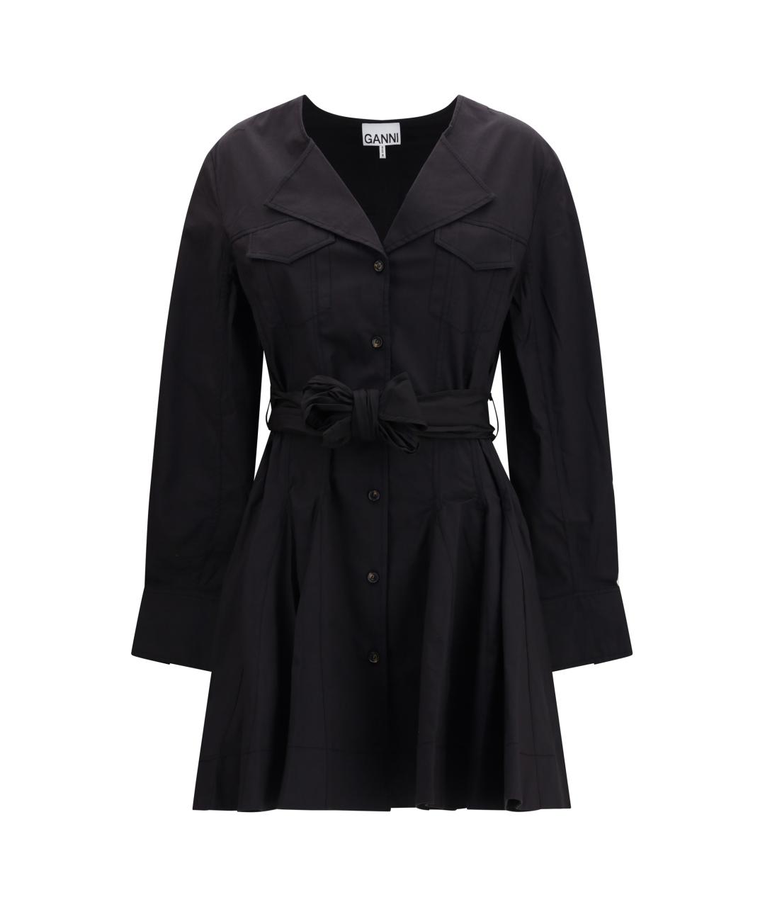 GANNI Черное хлопковое повседневное платье, фото 1