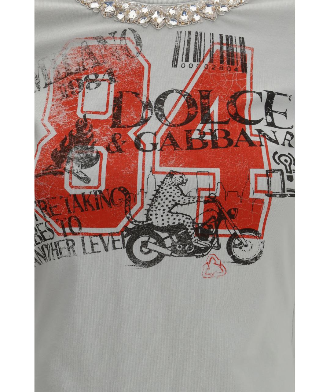 DOLCE&GABBANA Серая хлопко-эластановая футболка, фото 4