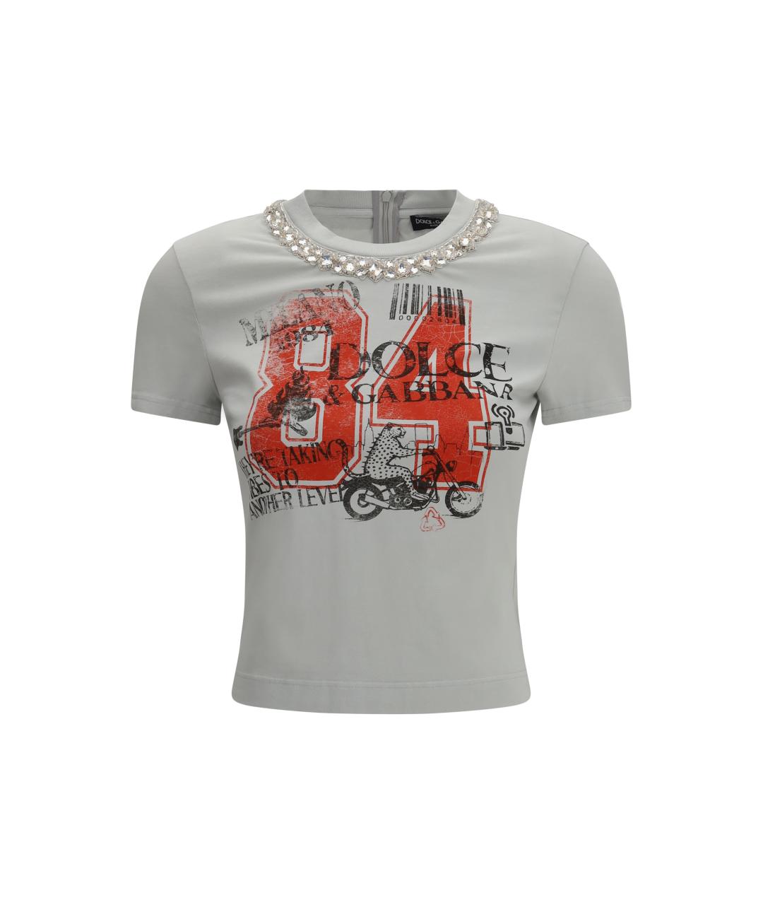 DOLCE&GABBANA Серая хлопко-эластановая футболка, фото 2