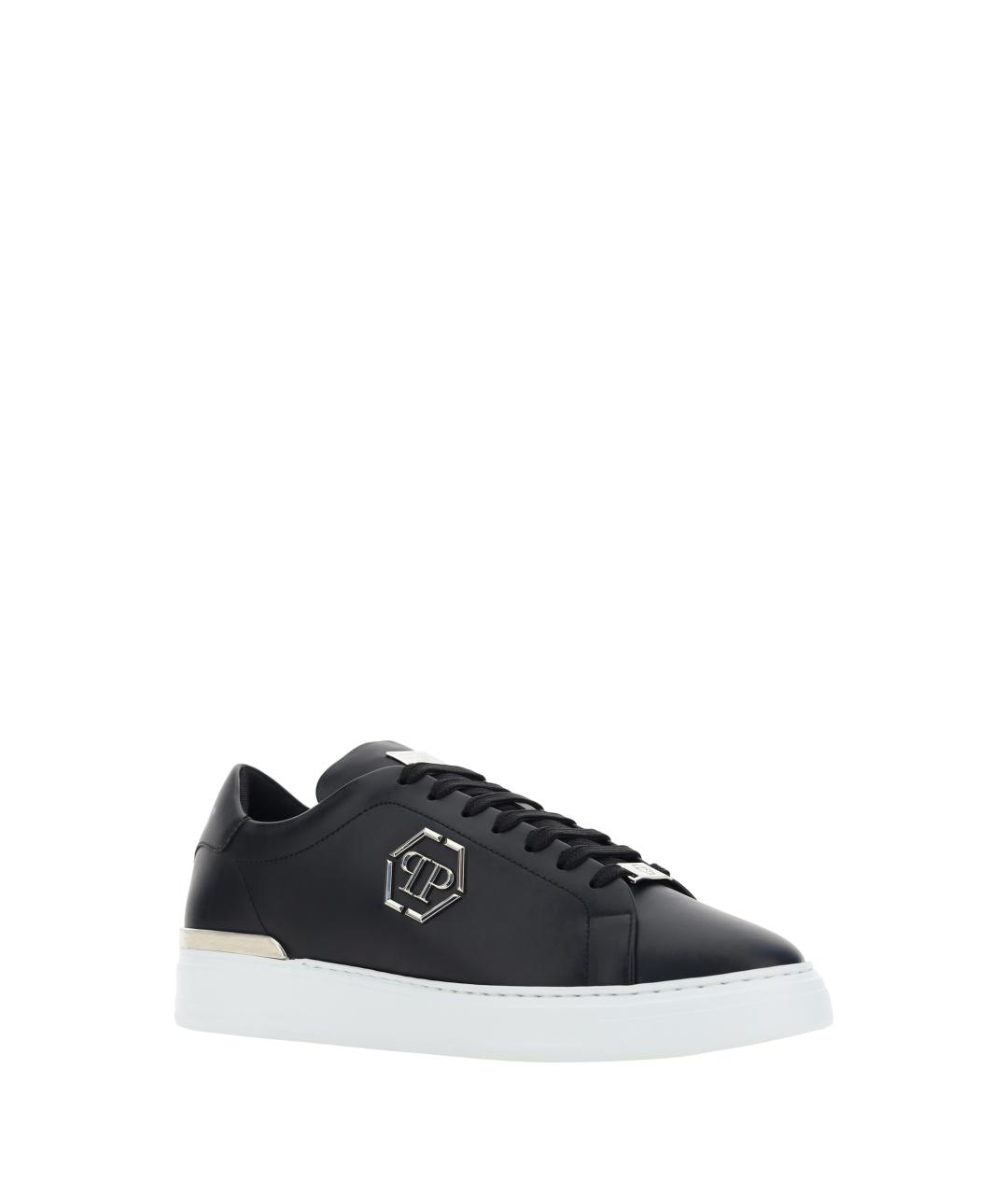 PHILIPP PLEIN Черные кожаные низкие кроссовки / кеды, фото 2