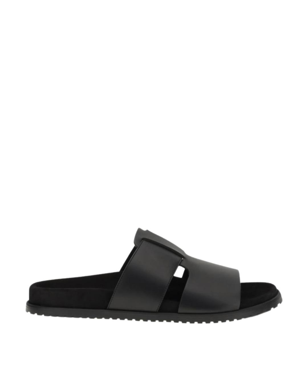 DOLCE&GABBANA Черные кожаные шлепанцы, фото 1