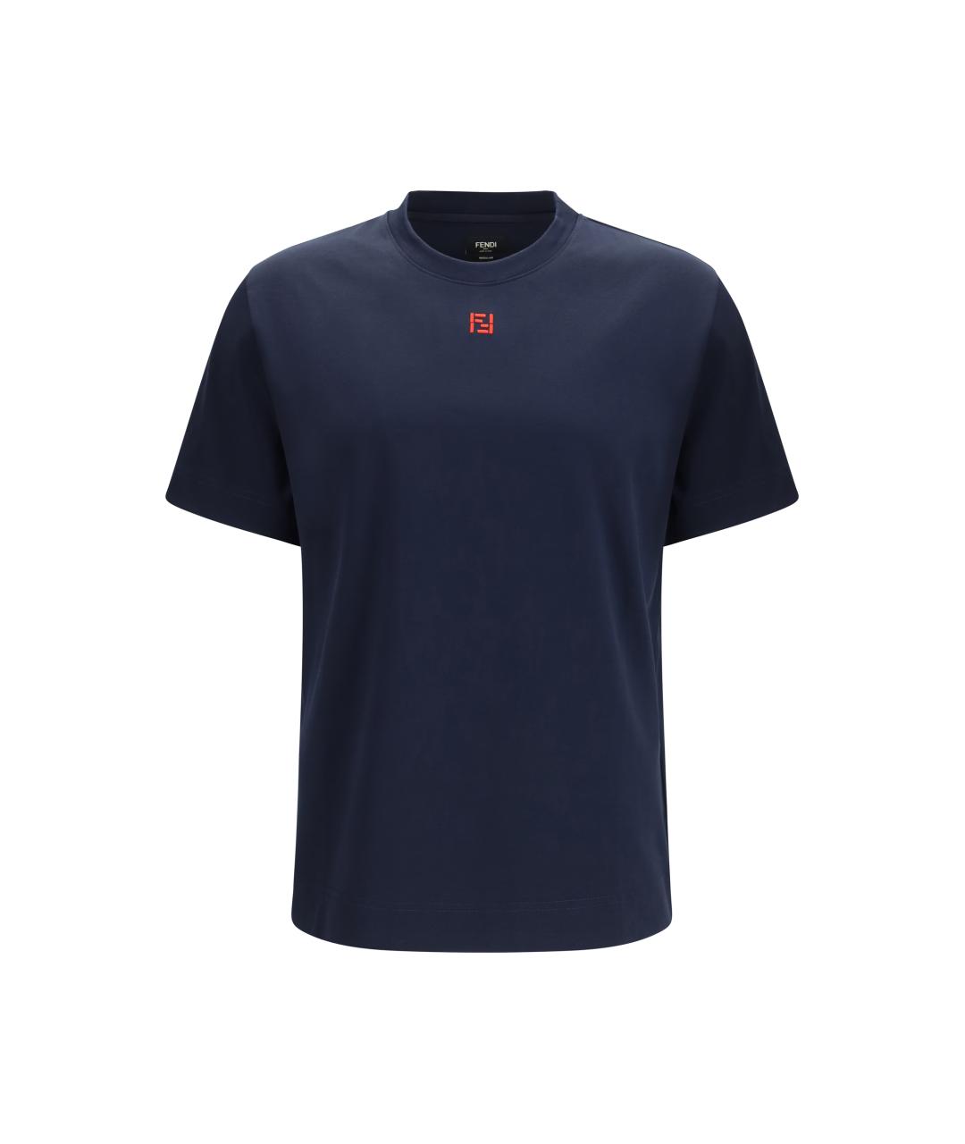 FENDI Темно-синяя хлопковая футболка, фото 4