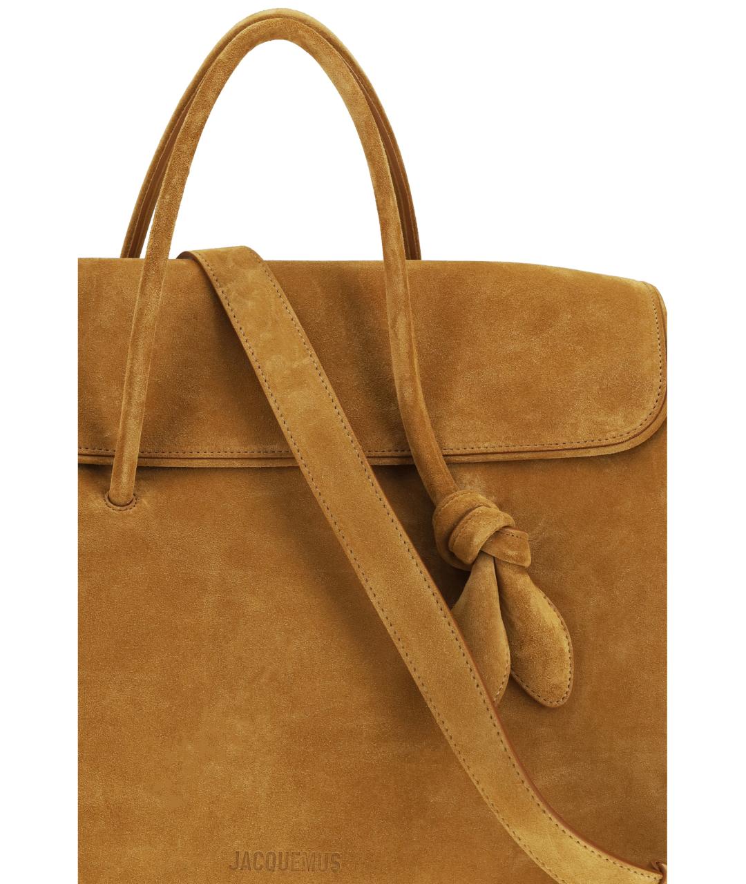 JACQUEMUS Бежевая замшевая дорожная/спортивная сумка, фото 4