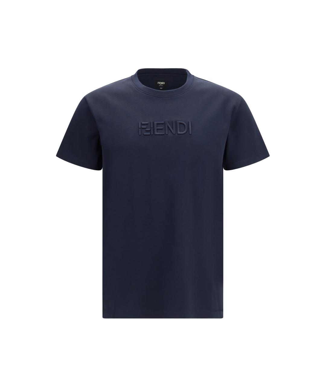 FENDI Темно-синяя хлопковая футболка, фото 1