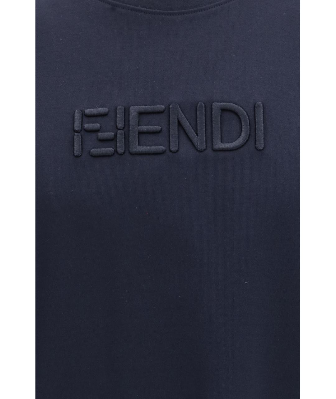 FENDI Темно-синяя хлопковая футболка, фото 3