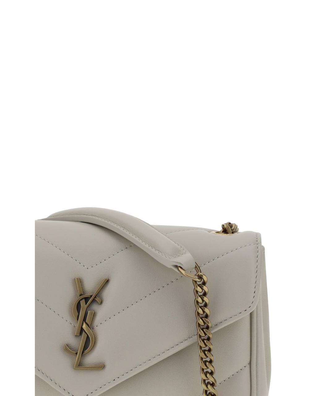 SAINT LAURENT Белая кожаная сумка через плечо, фото 4