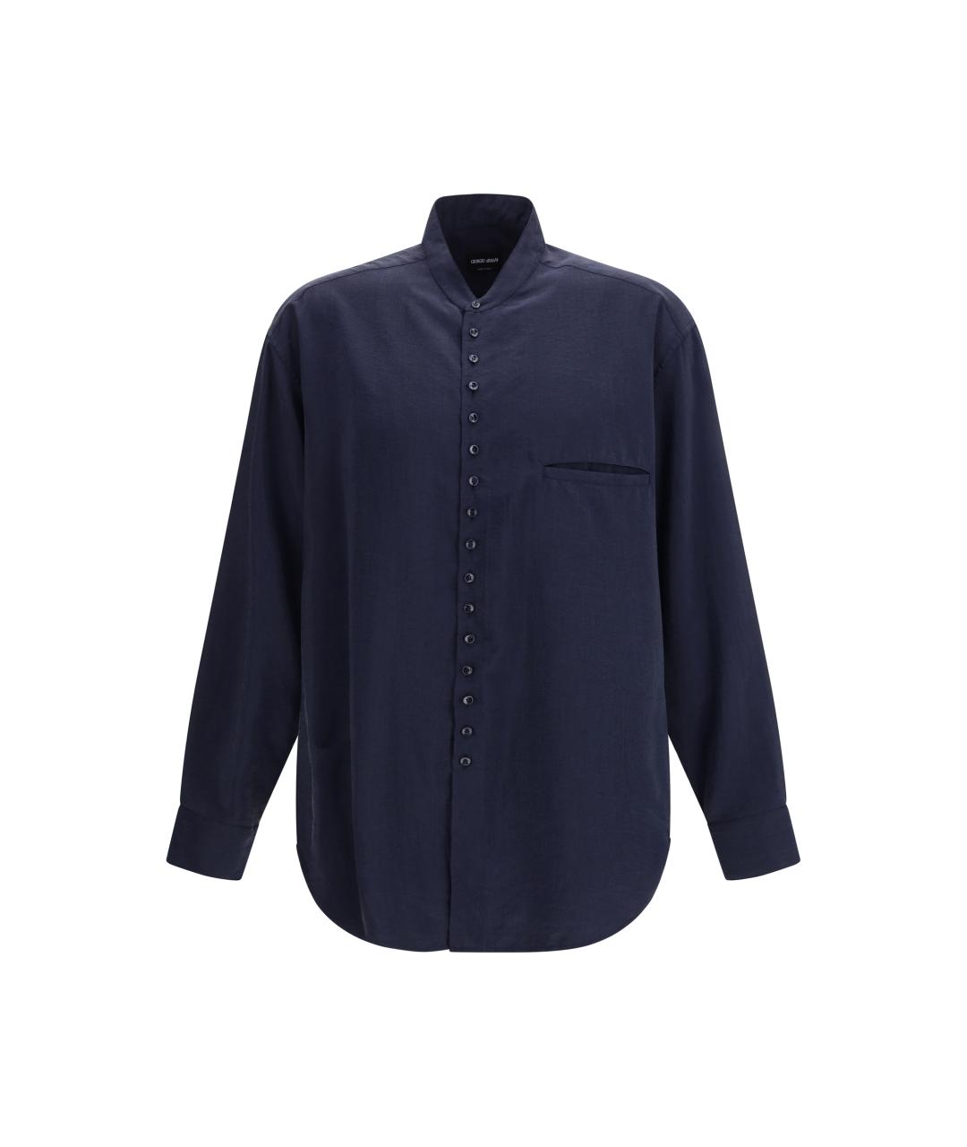 GIORGIO ARMANI Темно-синяя шелковая классическая рубашка, фото 1