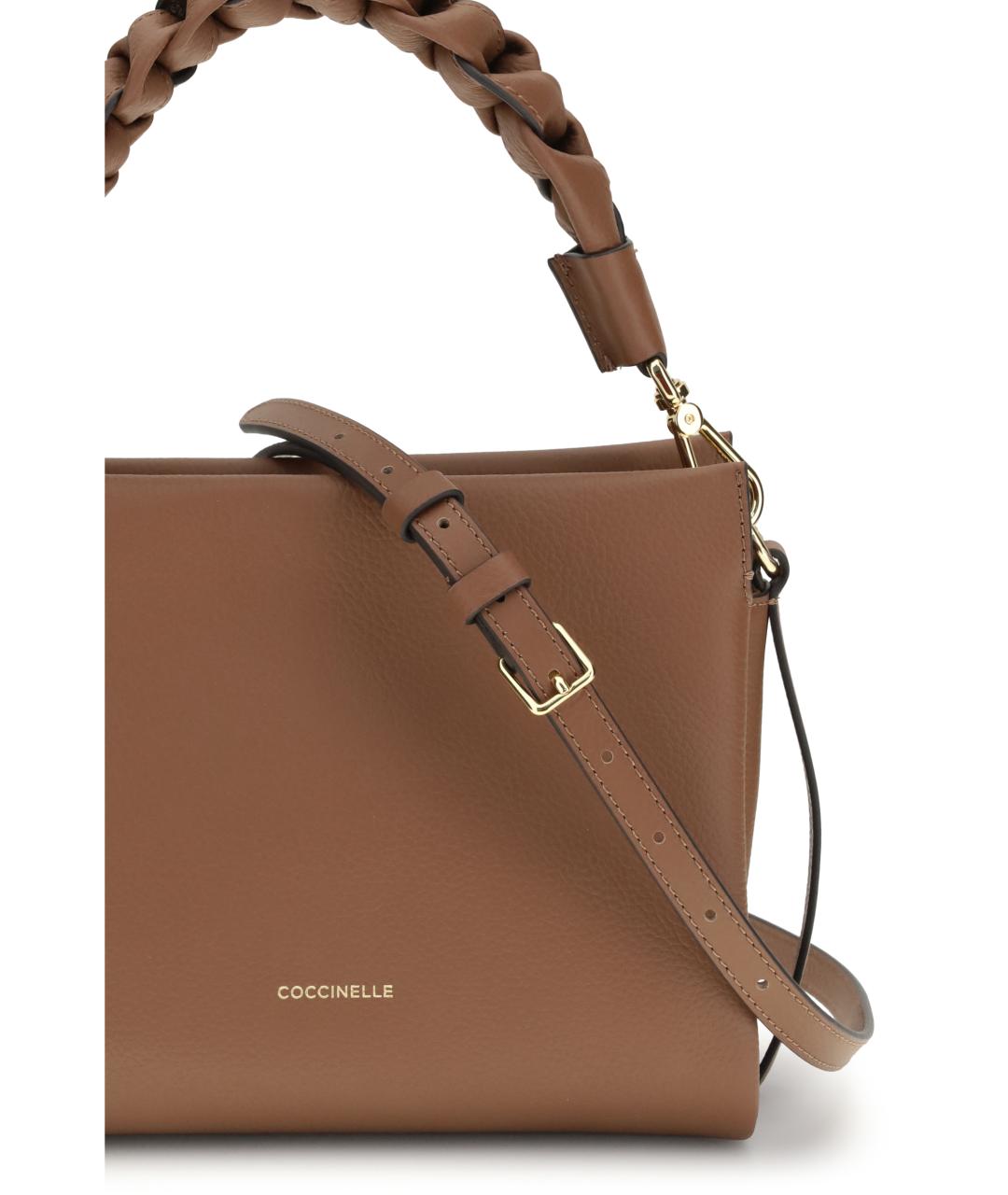 COCCINELLE Коричневая кожаная сумка с короткими ручками, фото 4