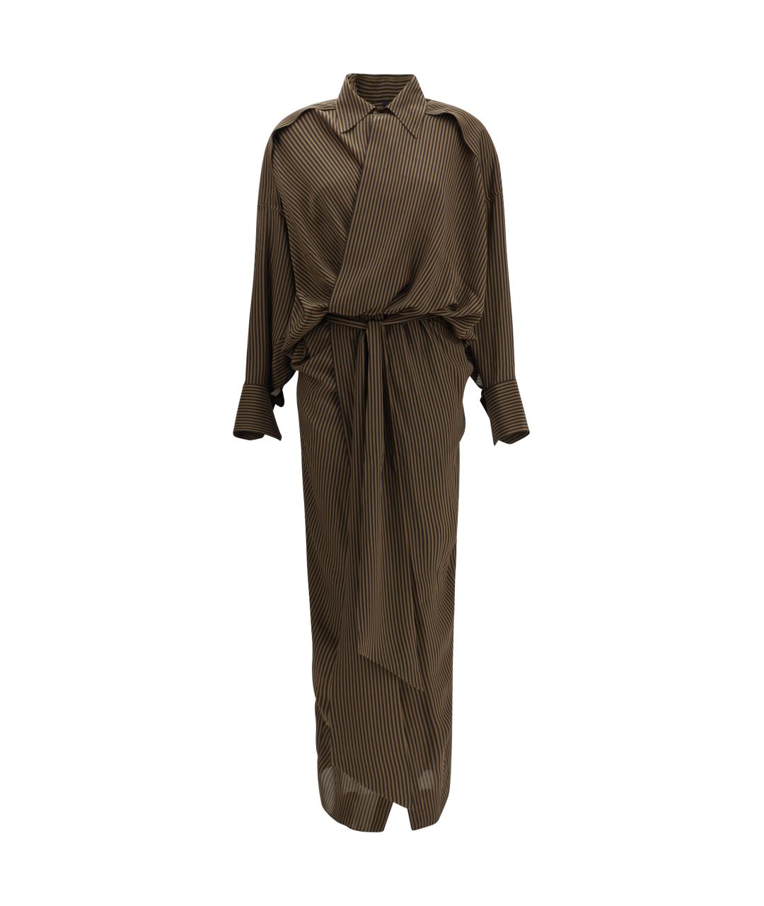 PETAR PETROV Коричневое шелковое повседневное платье, фото 1