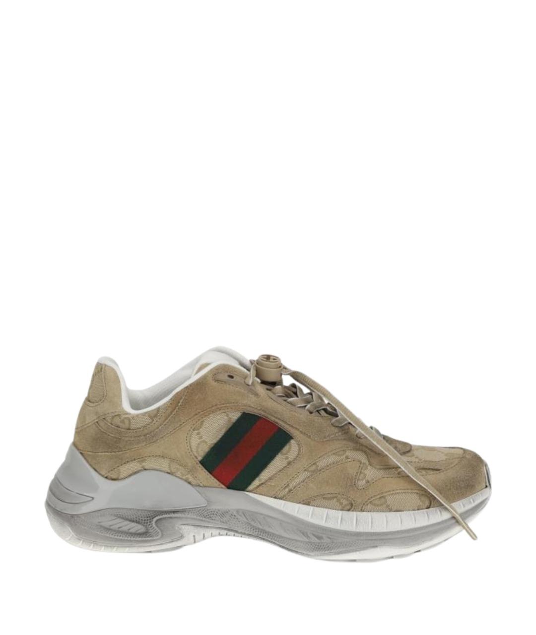 GUCCI Бежевые кожаные низкие кроссовки / кеды, фото 1