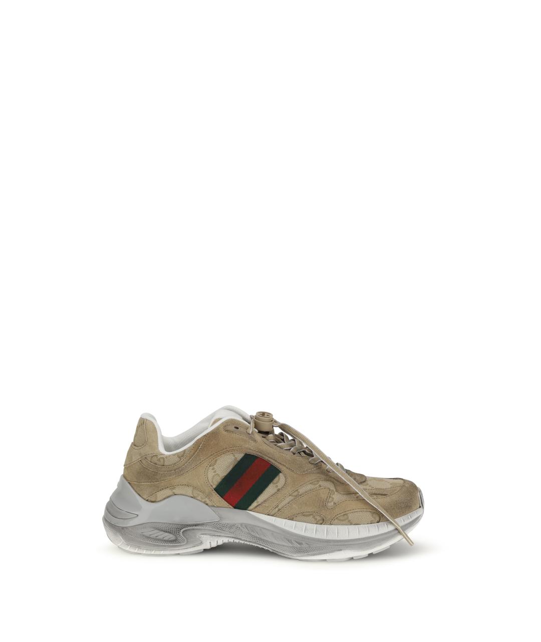 GUCCI Бежевые кожаные низкие кроссовки / кеды, фото 5