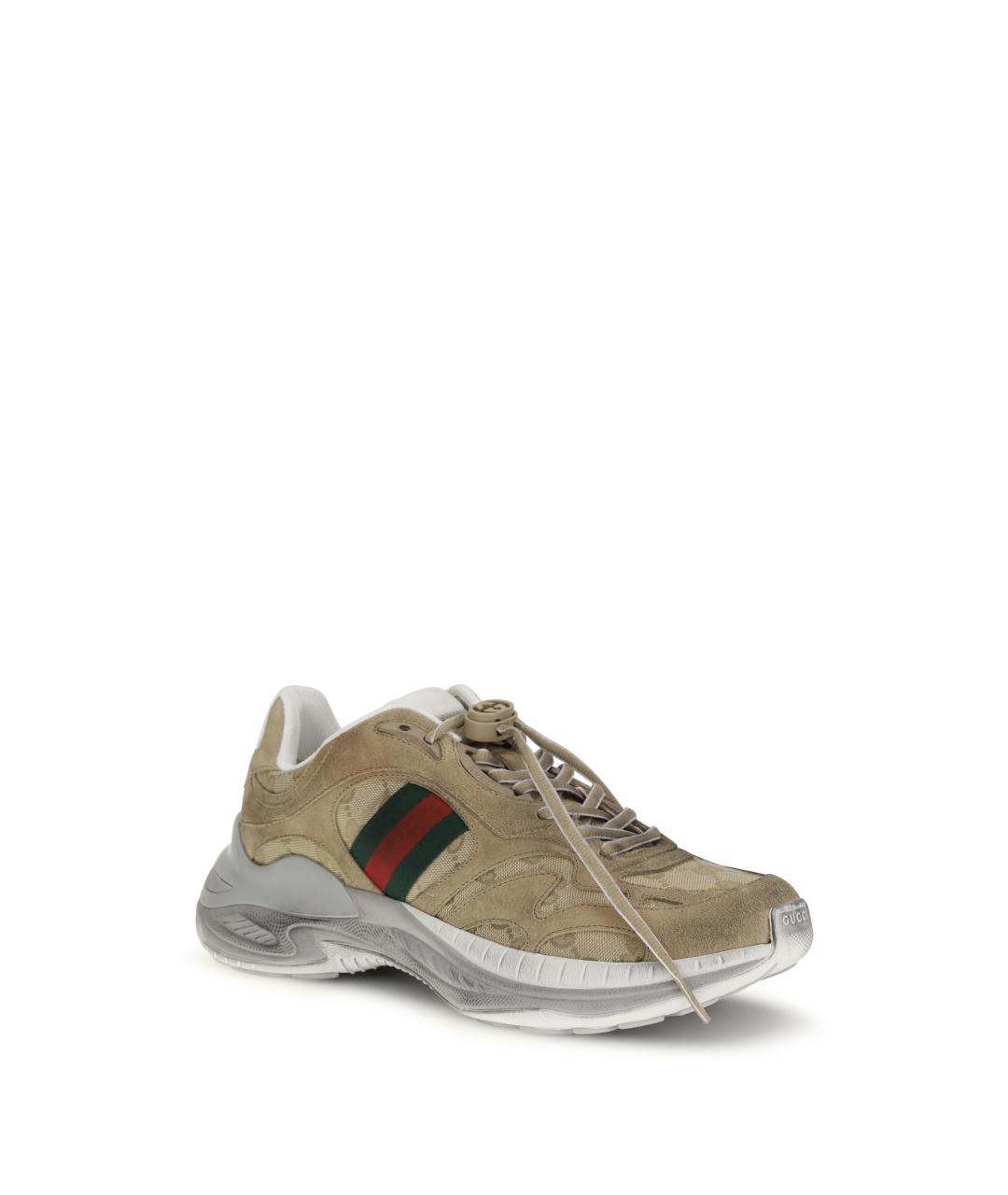 GUCCI Бежевые кожаные низкие кроссовки / кеды, фото 2