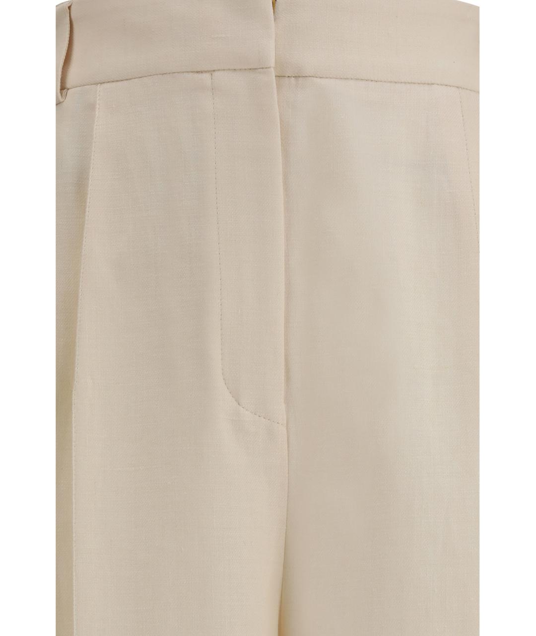 LORO PIANA Бежевые льняные прямые брюки, фото 3