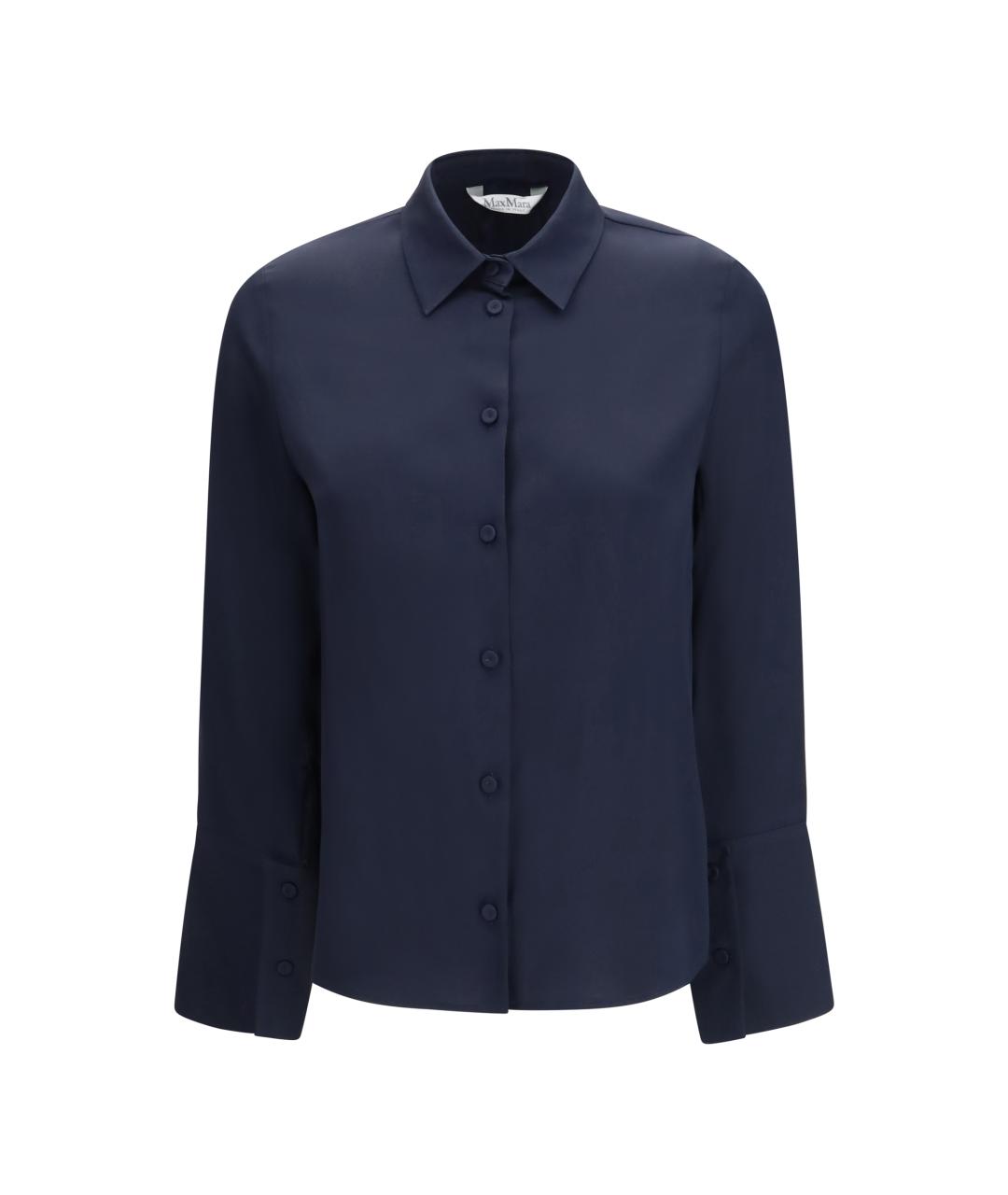 MAX MARA Темно-синяя шелковая рубашка, фото 1