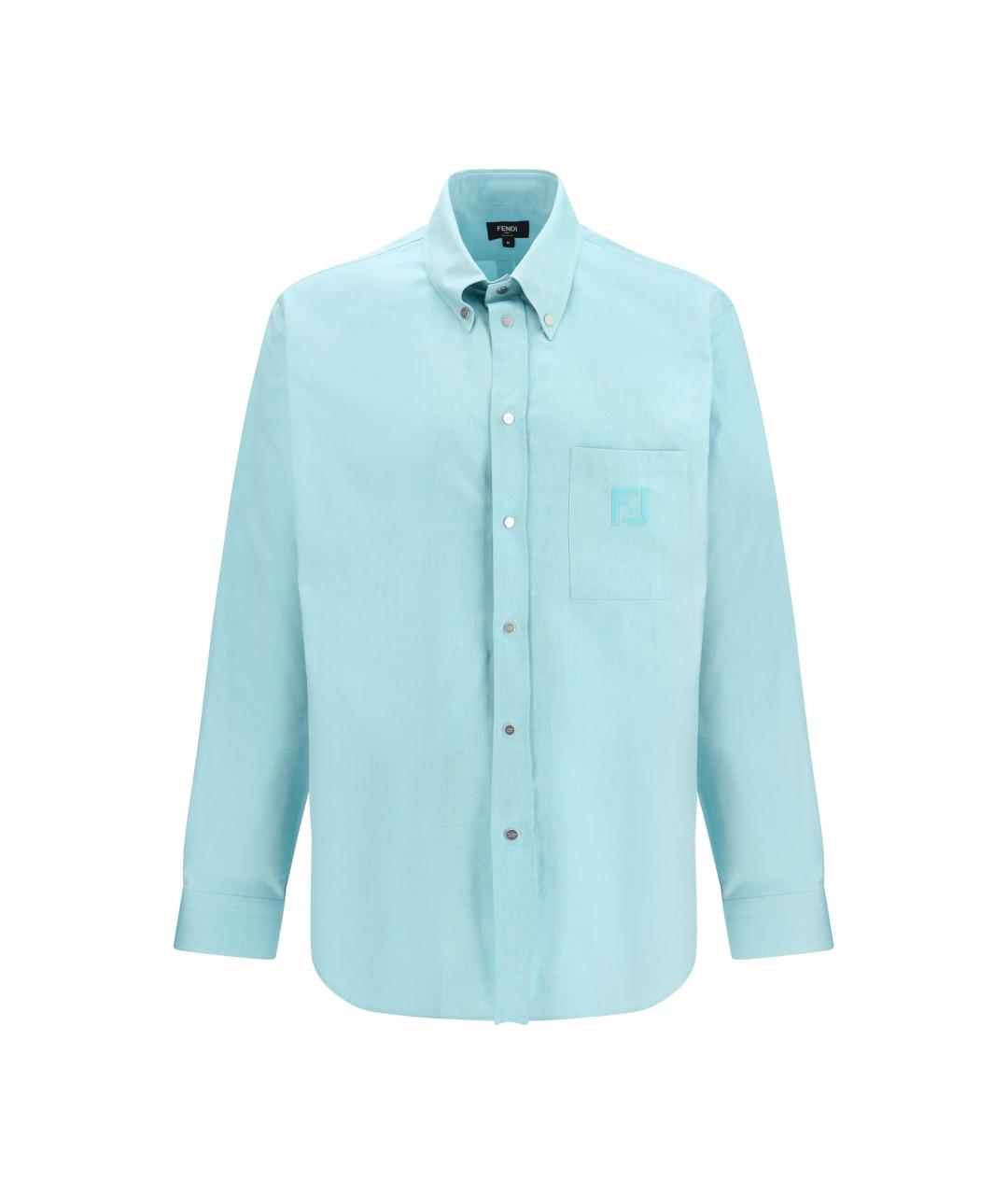 FENDI Бирюзовая хлопковая классическая рубашка, фото 1