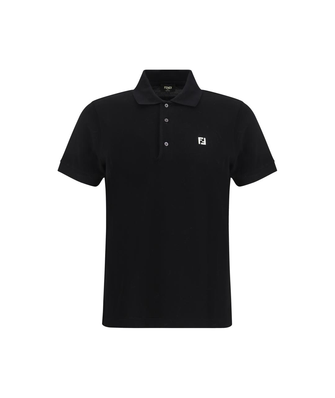 FENDI Черное хлопковое поло с коротким рукавом, фото 1