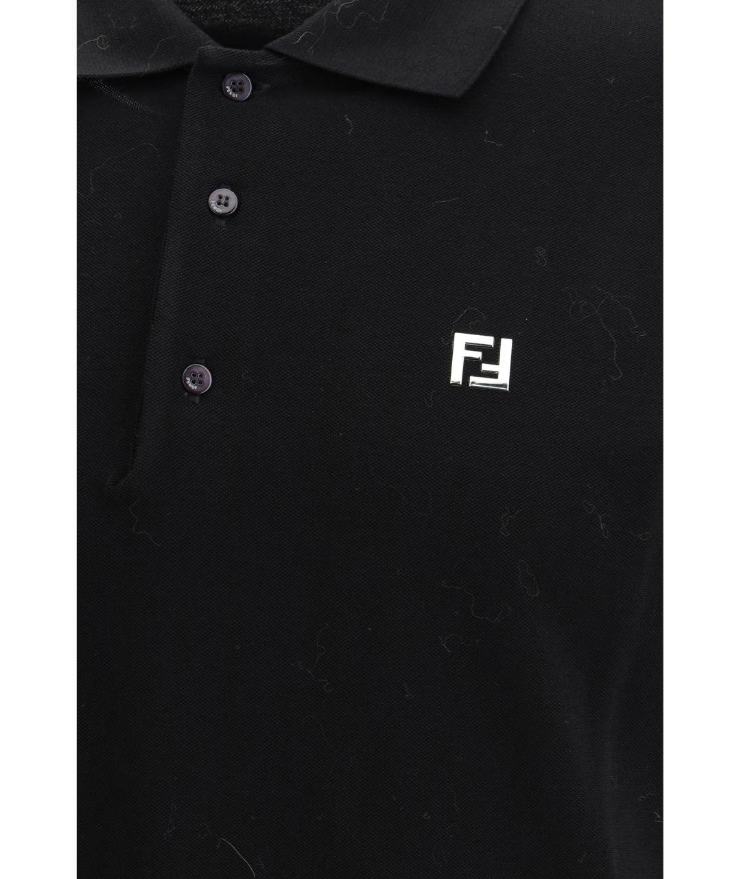 FENDI Черное хлопковое поло с коротким рукавом, фото 3