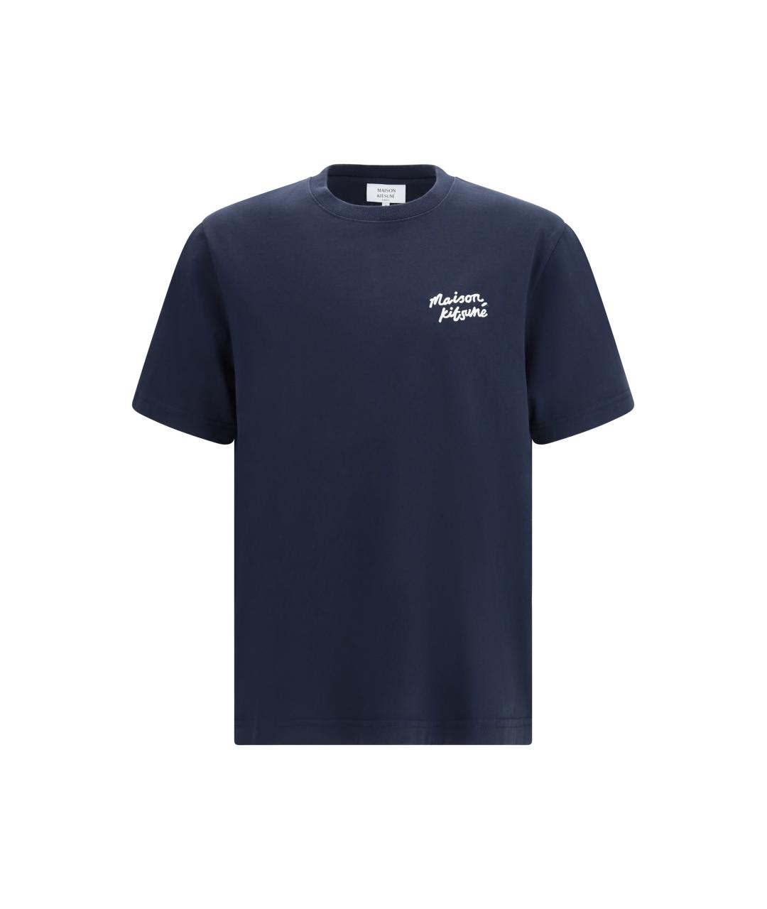 MAISON KITSUNE Темно-синяя хлопковая футболка, фото 4
