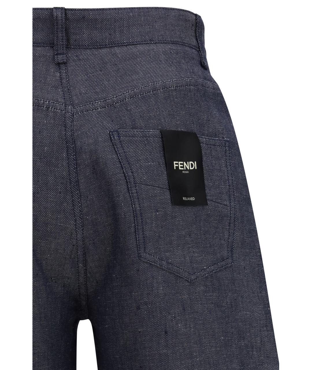 FENDI Темно-синие хлопко-леновые прямые джинсы, фото 3